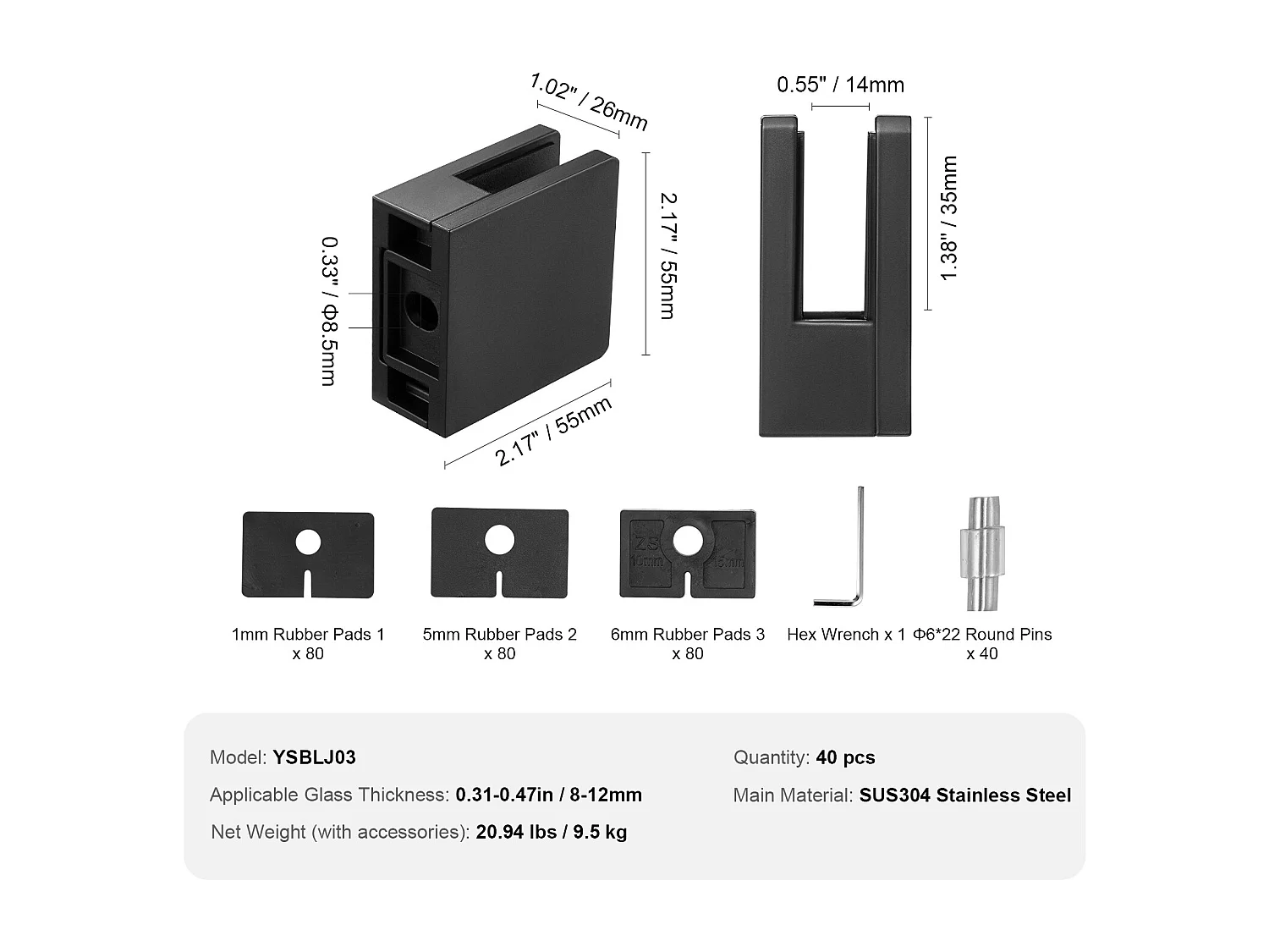 Glasklem SucceBuy Vierkante voor 8-12 mm Glazen Balustrades, 40 Stuks, Zwart