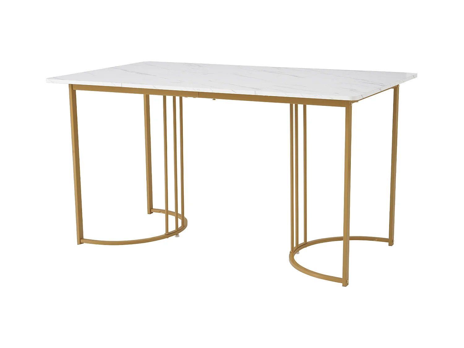 Table à manger avec placage marbre blanc 4-6 personnes 140x80cm en MDF, pieds en métal doré