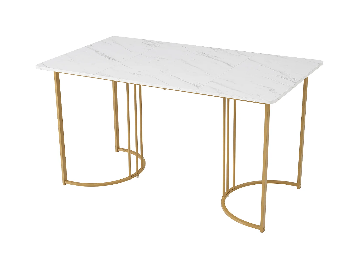 Table à manger avec placage marbre blanc 4-6 personnes 140x80cm en MDF, pieds en métal doré