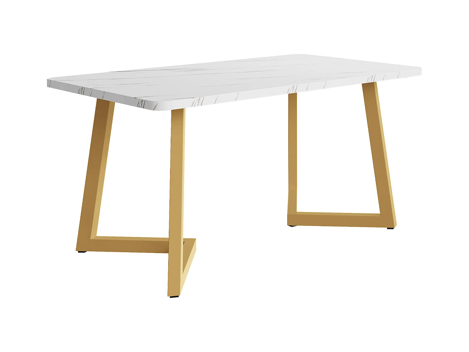 Table à manger avec placage marbre blanc 4-6 personnes 117x68cm en MDF, pieds en métal doré