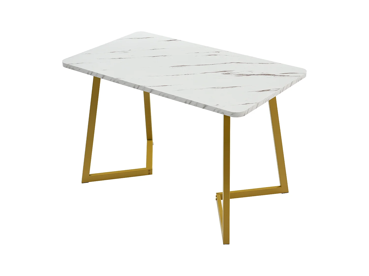 Table à manger avec placage marbre blanc 4-6 personnes 117x68cm en MDF, pieds en métal doré