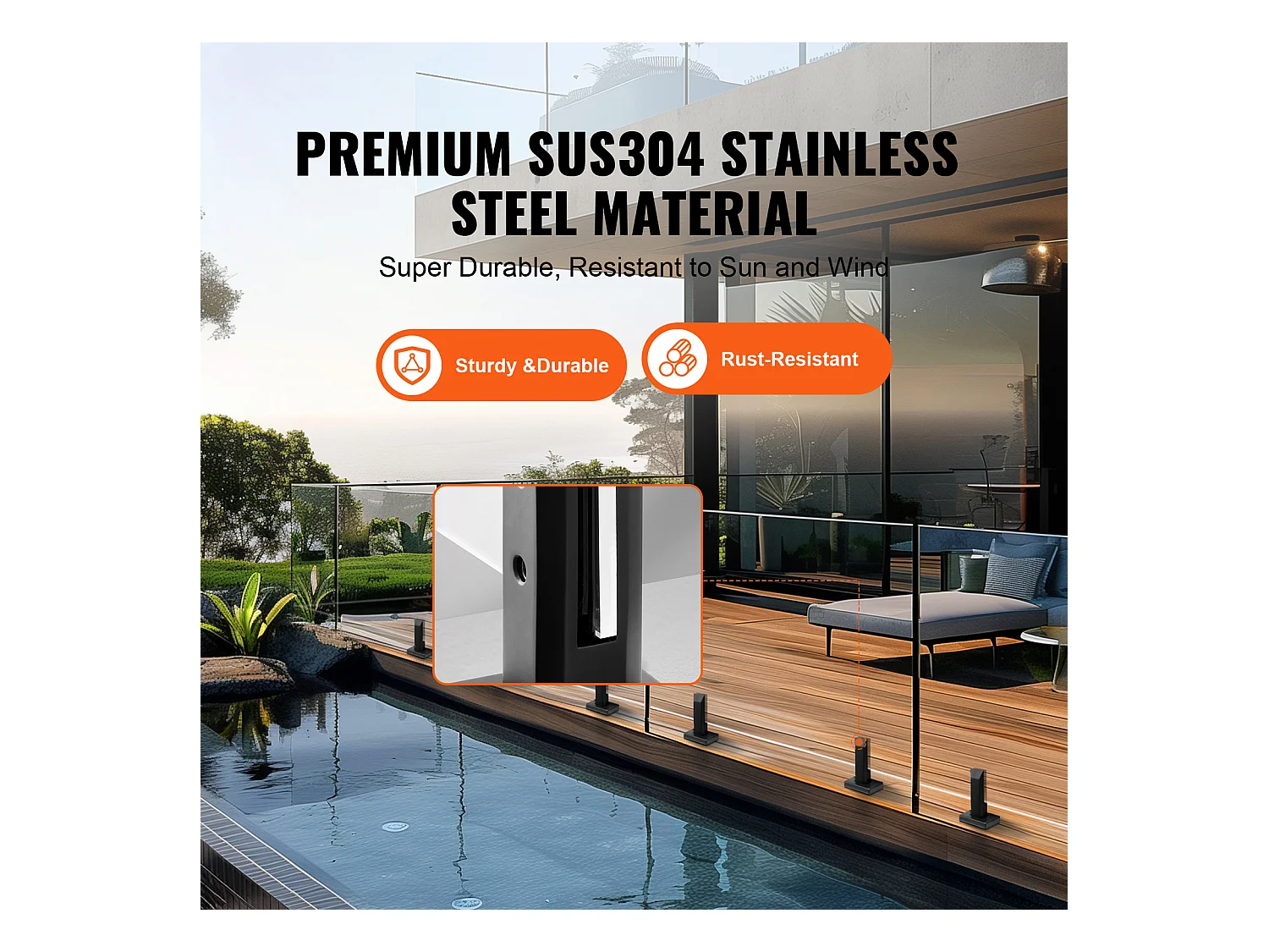 Glasklem SucceBuy Vierkantevoor 8-12 mm Glazen Balustrade, 4 Stuks, Balkon, Zwart