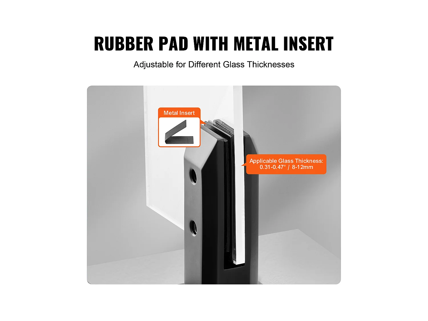 Glasklem SucceBuy Vierkantevoor 8-12 mm Glazen Balustrade, 4 Stuks, Balkon, Zwart