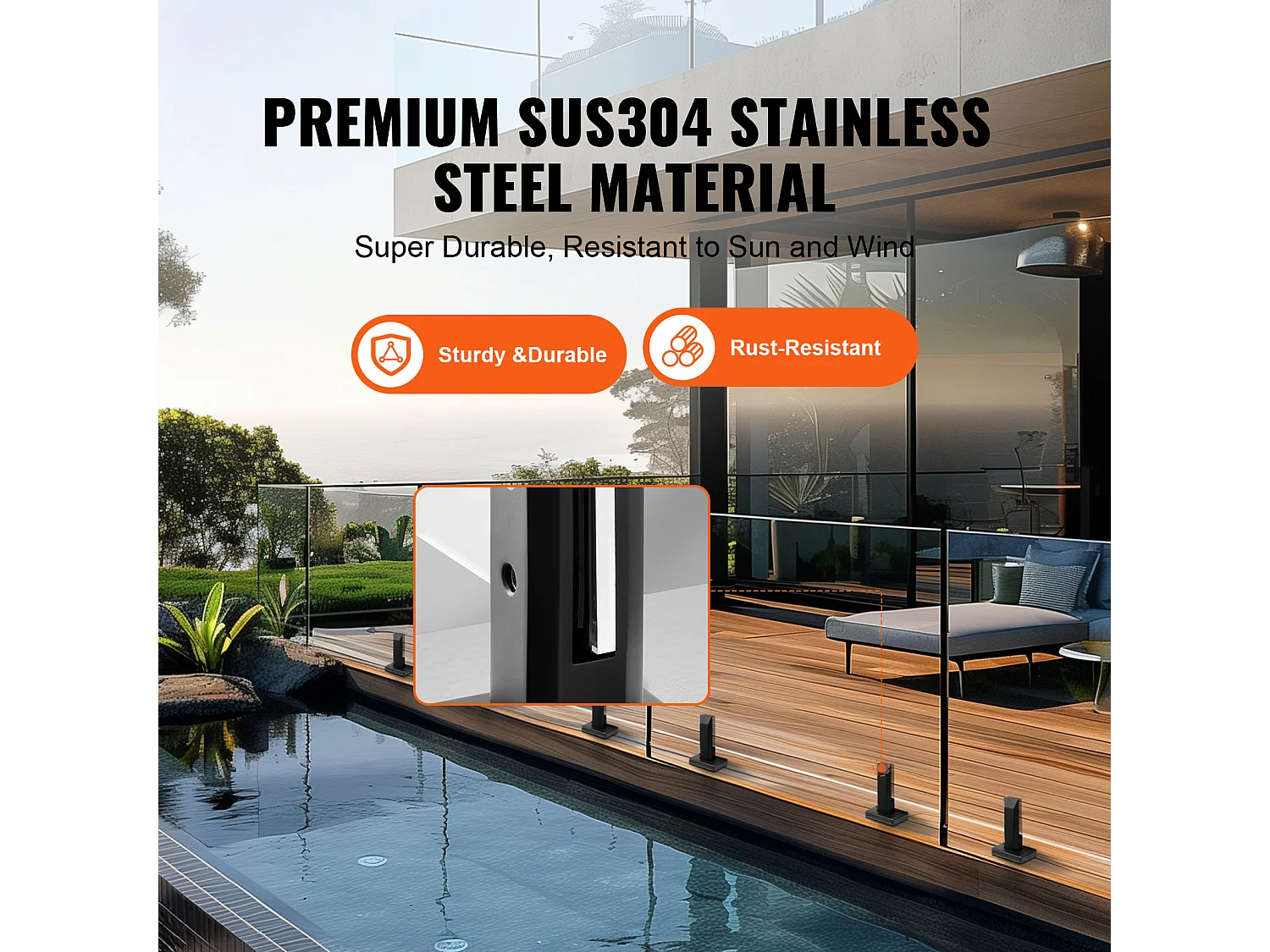 Glasklem SucceBuy Vierkantevoor 8-12 mm Glazen Balustrade, 4 Stuks, Balkon, Zwart