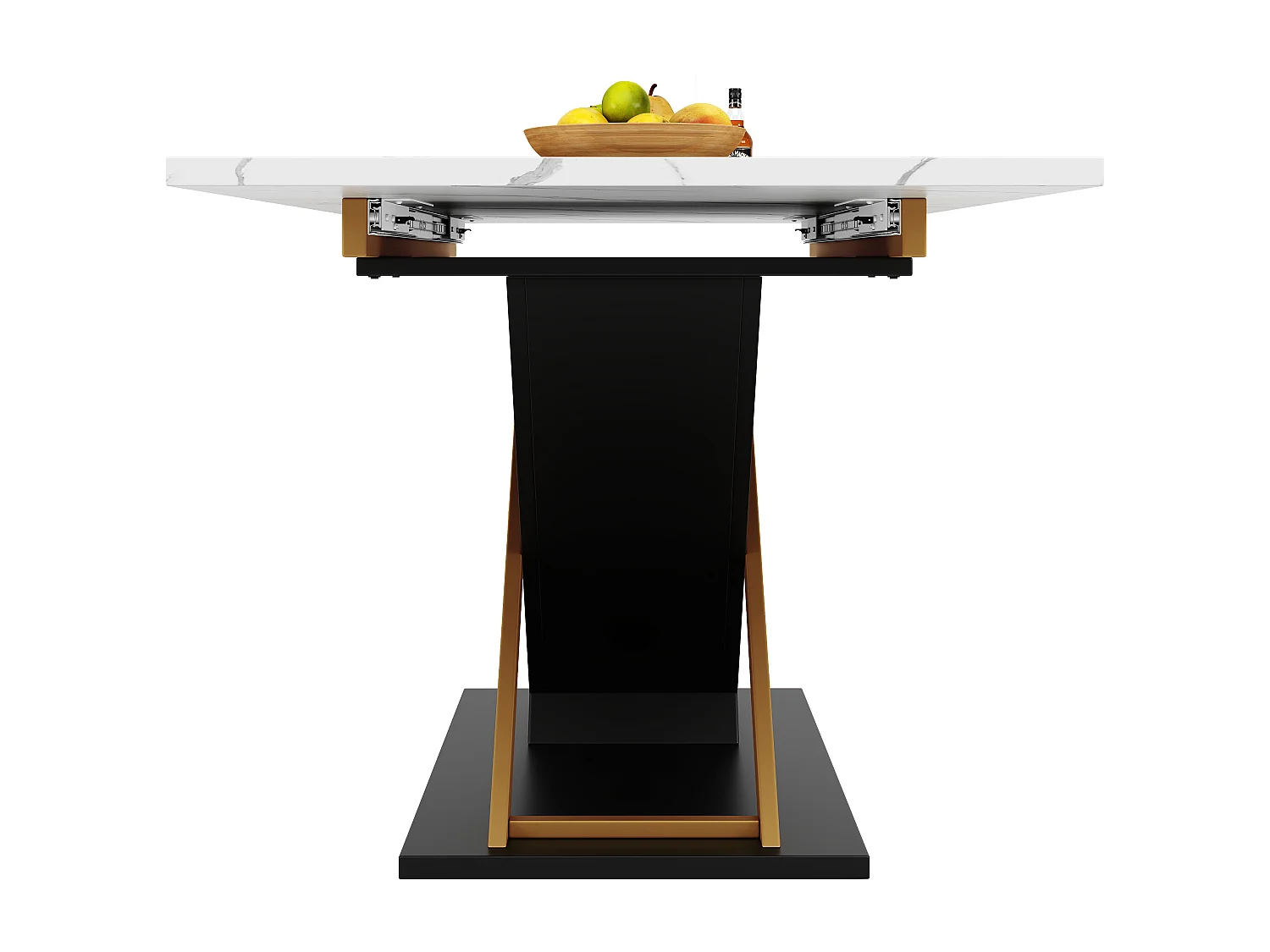 Table à manger extensible 6-8 personnes 160x80cm, plateau en effet marbre avec pieds en métal doré croisé