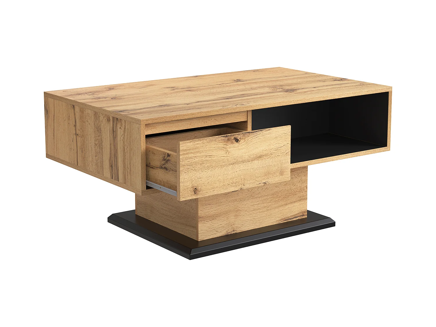 Table basse 100x60cm avec tiroir, woodgrain naturel clair