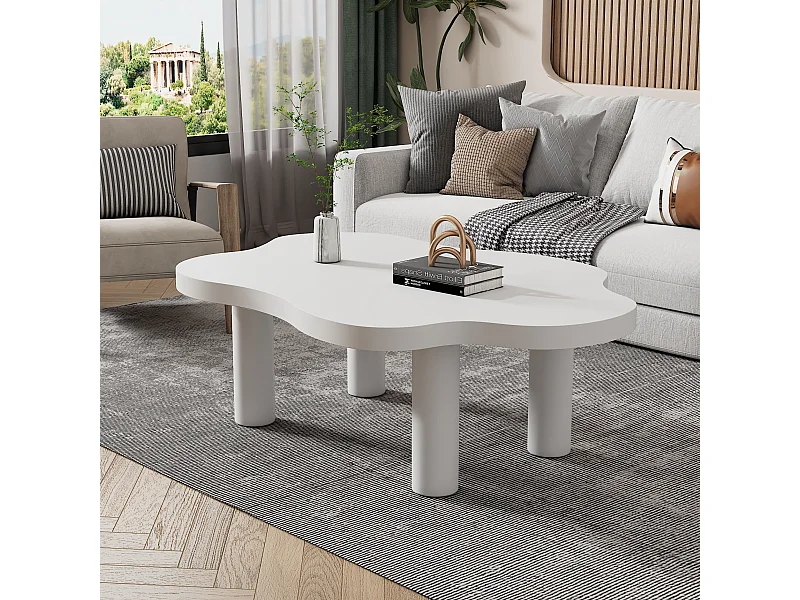 Table basse moderne en MDF blanc, plateau en forme de nuage