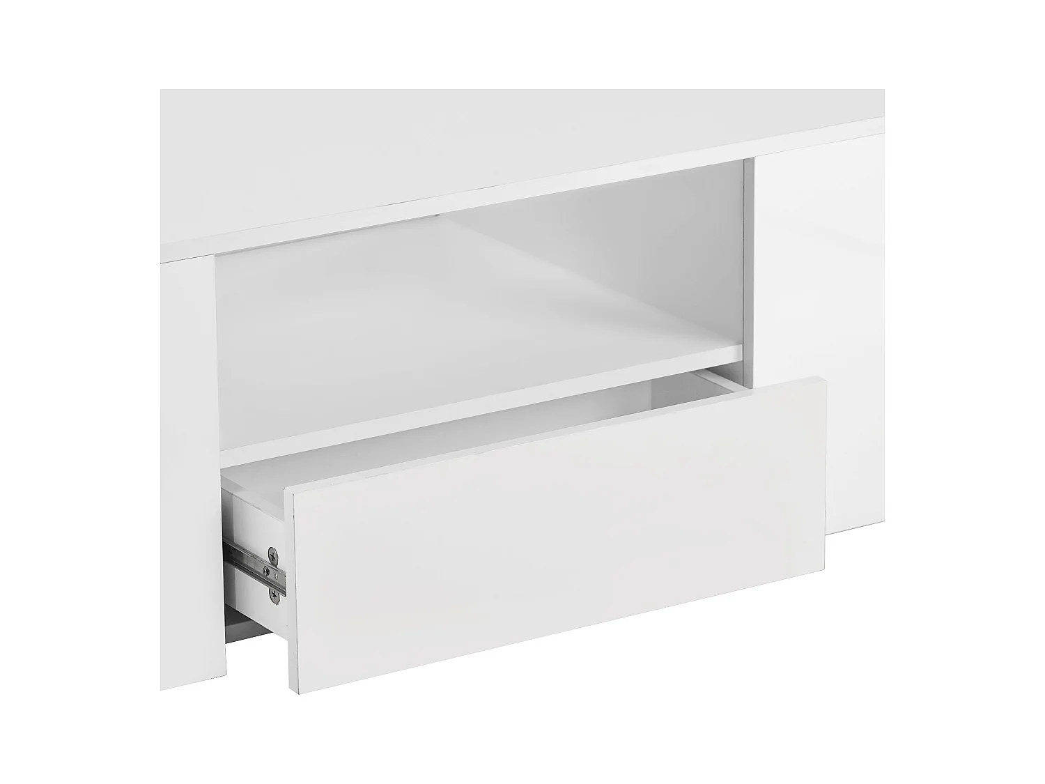 Table basse moderne avec 2 tiroirs et étagères, LED, blanc laqué