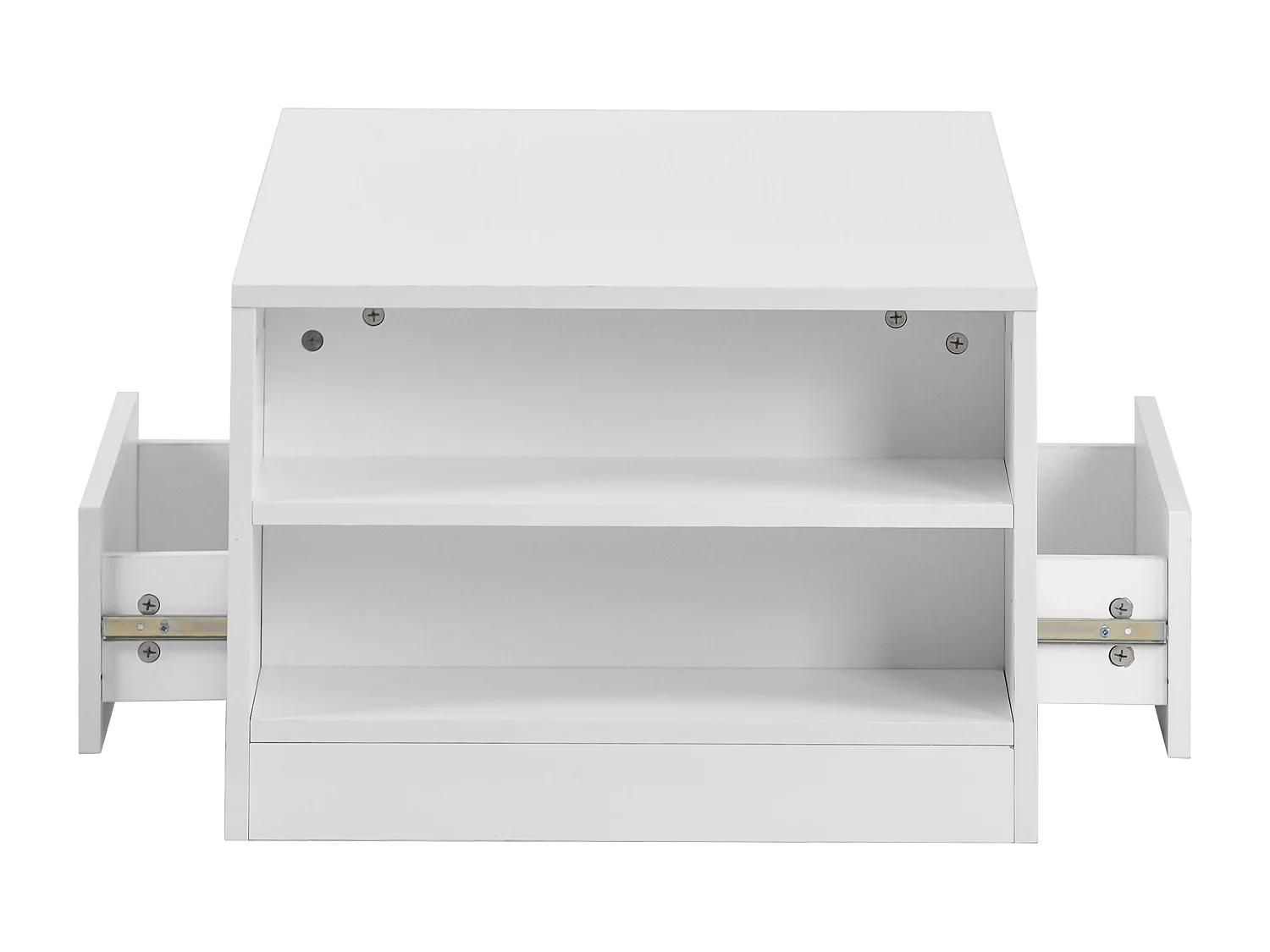 Table basse moderne avec 2 tiroirs et étagères, LED, blanc laqué