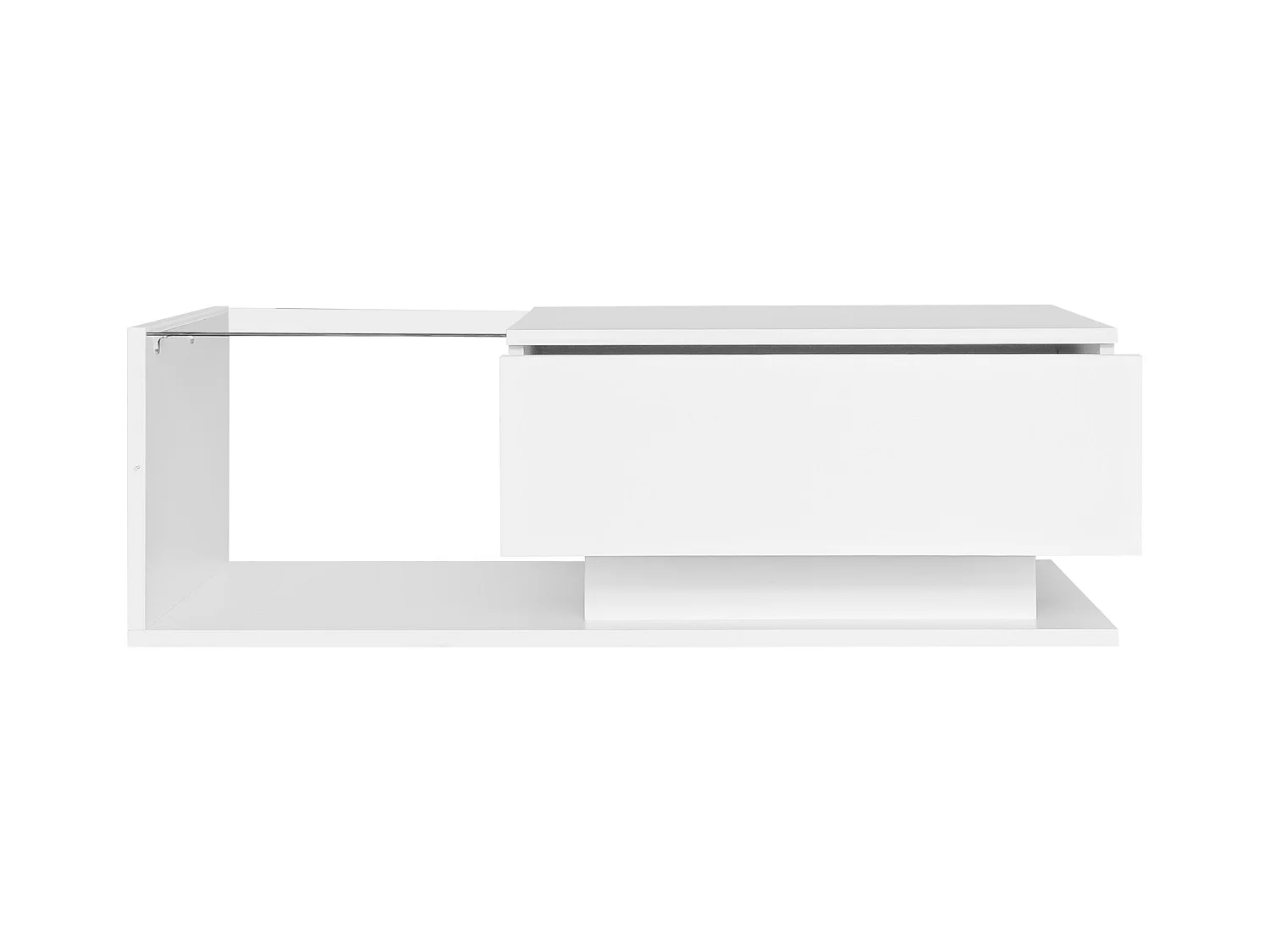 Table basse design avec LED intelligente, Blanc brillant et verre intégré, 100x50 cm