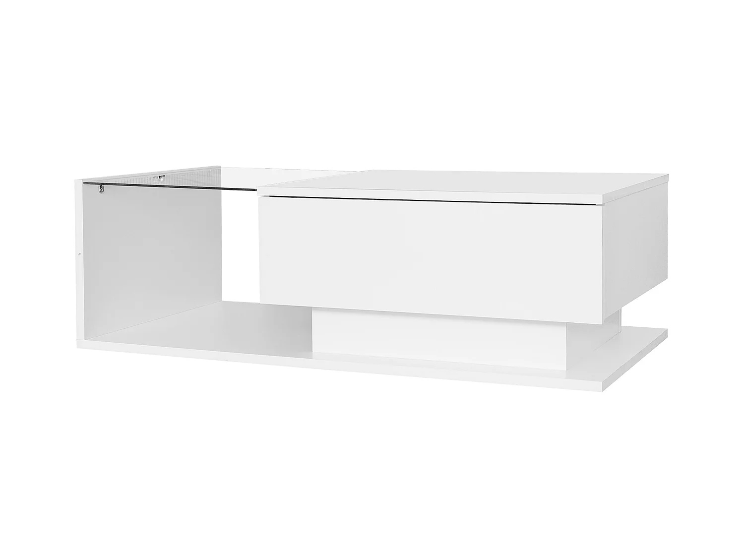 Table basse design avec LED intelligente, Blanc brillant et verre intégré, 100x50 cm