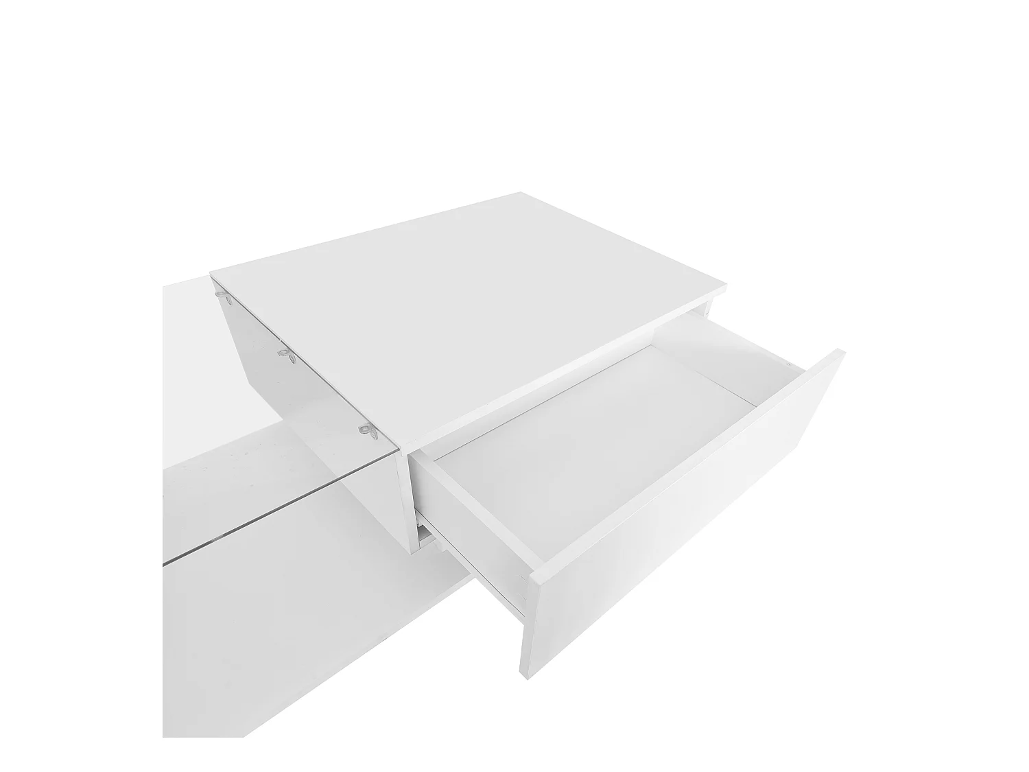 Table basse design avec LED intelligente, Blanc brillant et verre intégré, 100x50 cm