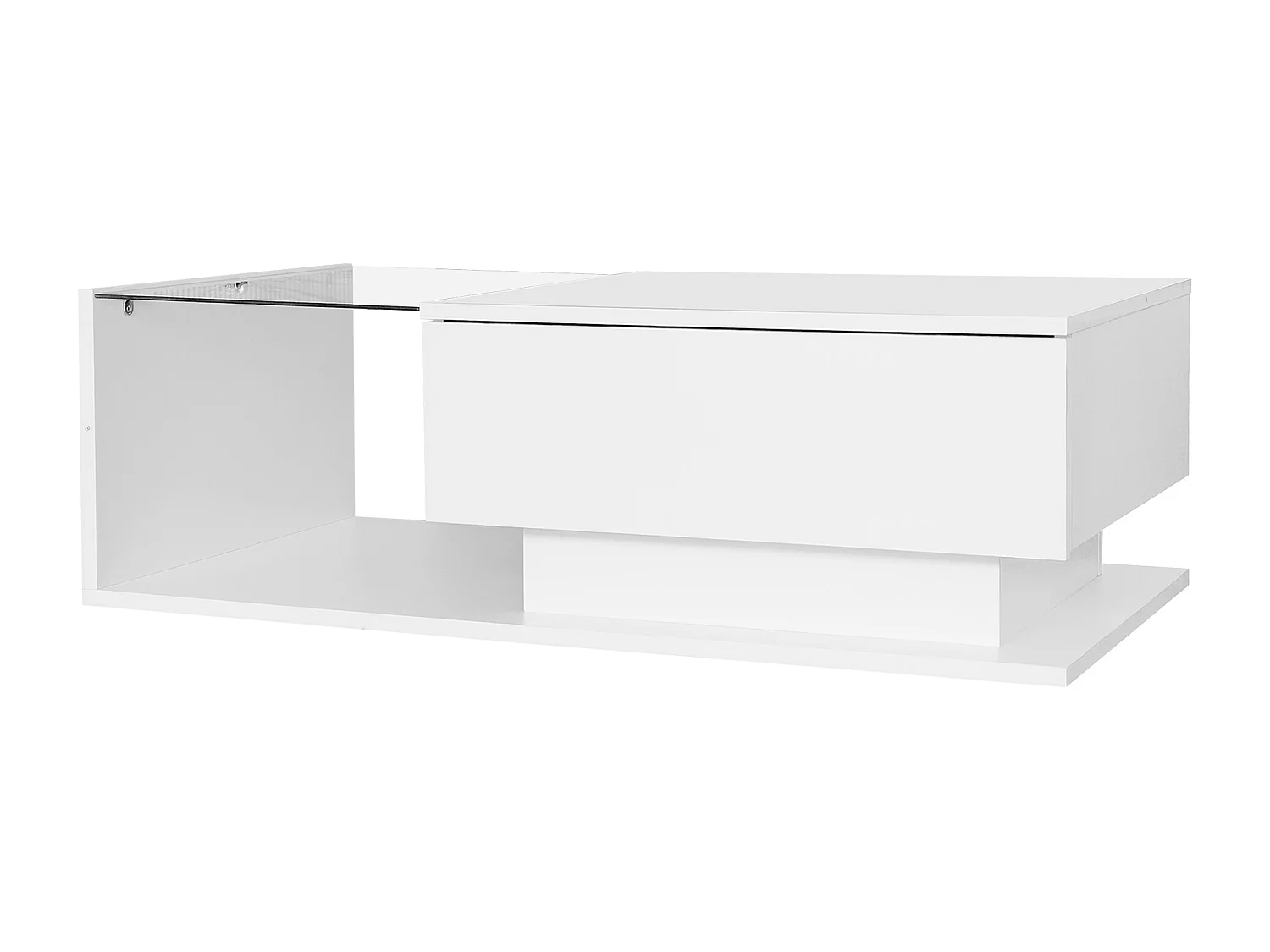 Mesa de centro de design com LED inteligente, branco brilhante e vidro integrado, 100x50 cm