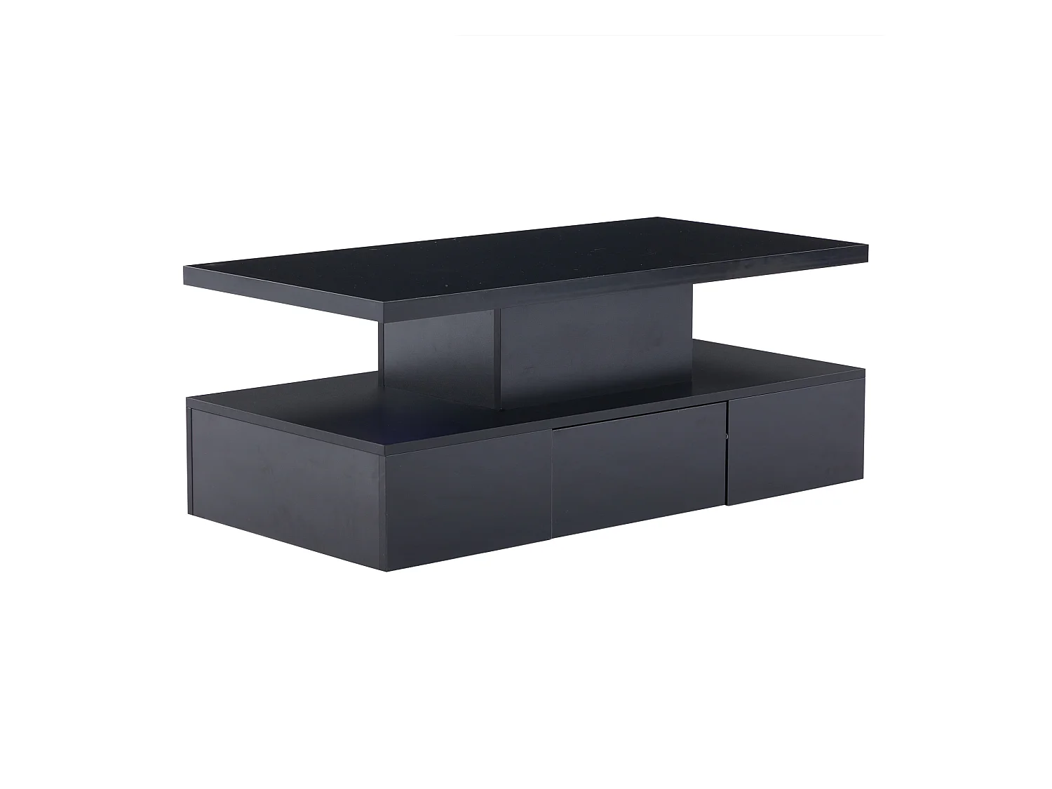 Table basse moderne rectangle noir laqué avec tiroir et LED