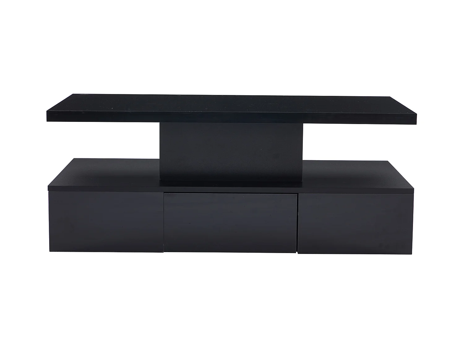 Table basse moderne rectangle noir laqué avec tiroir et LED