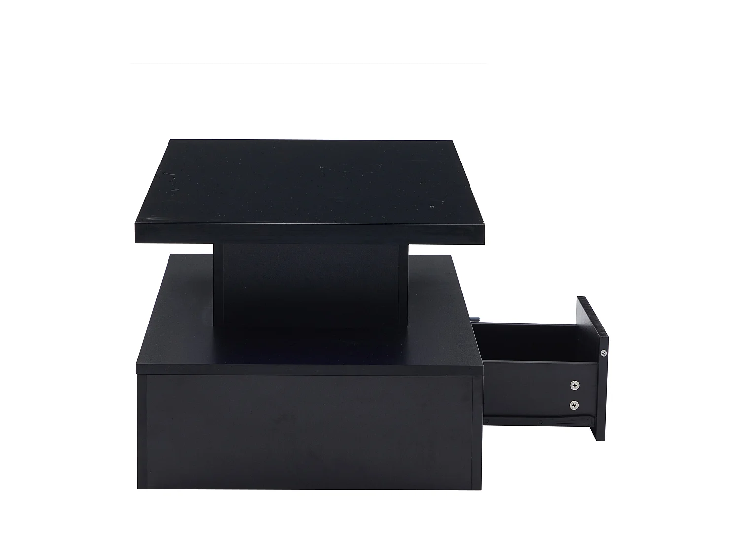 Table basse moderne rectangle noir laqué avec tiroir et LED