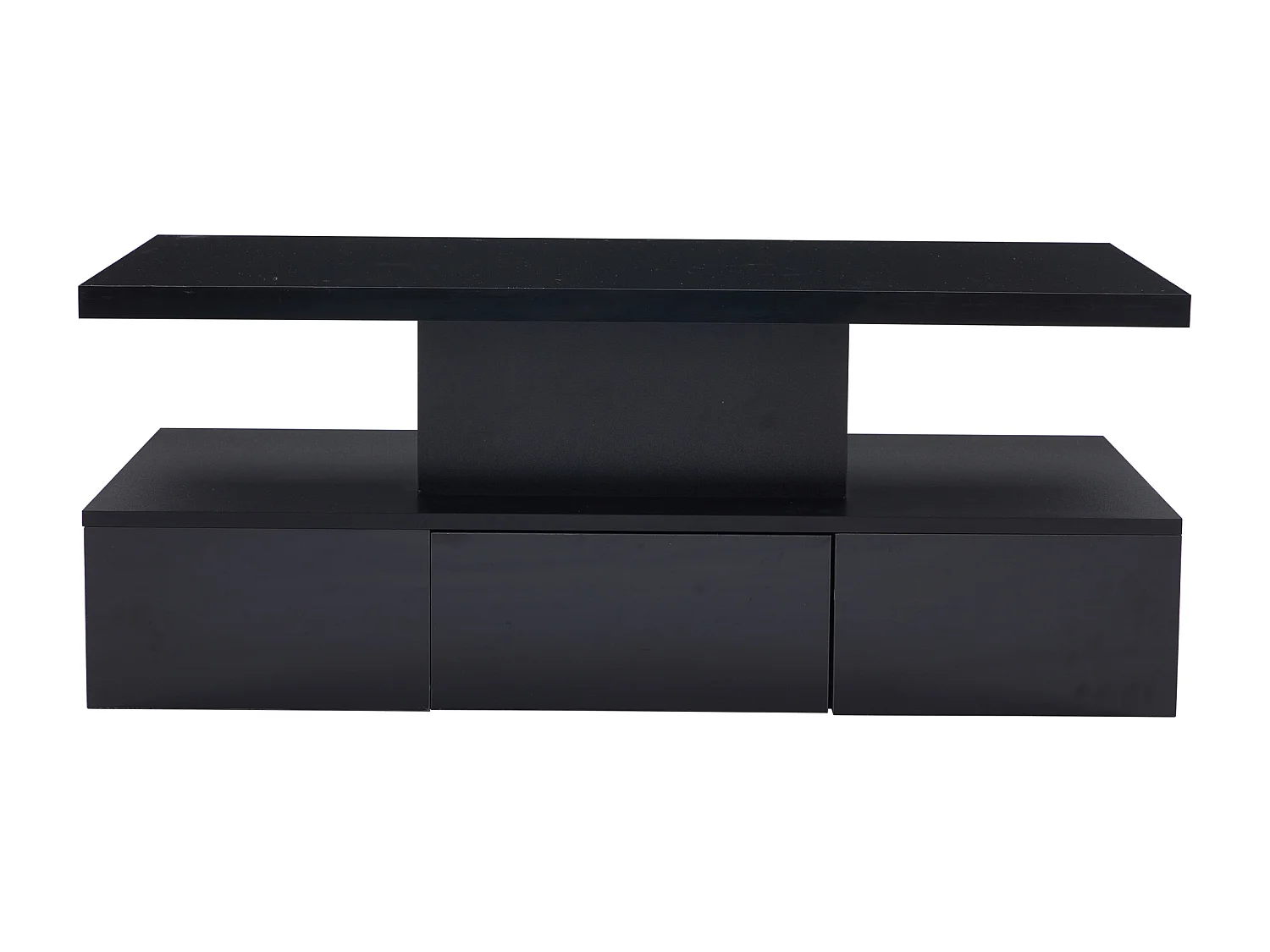 Moderne rechthoekige zwart gelakte salontafel met lade en LED