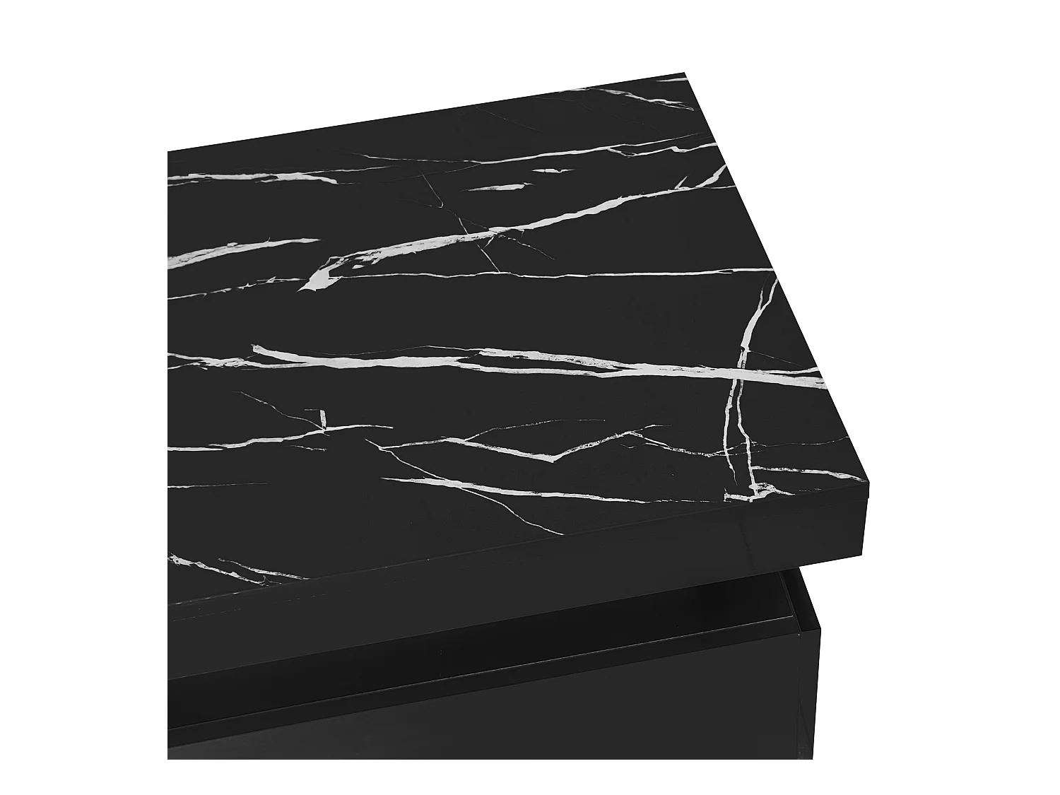 Table basse moderne avec 2 tiroirs en placage marbre noir, bordures latérales en métal doré