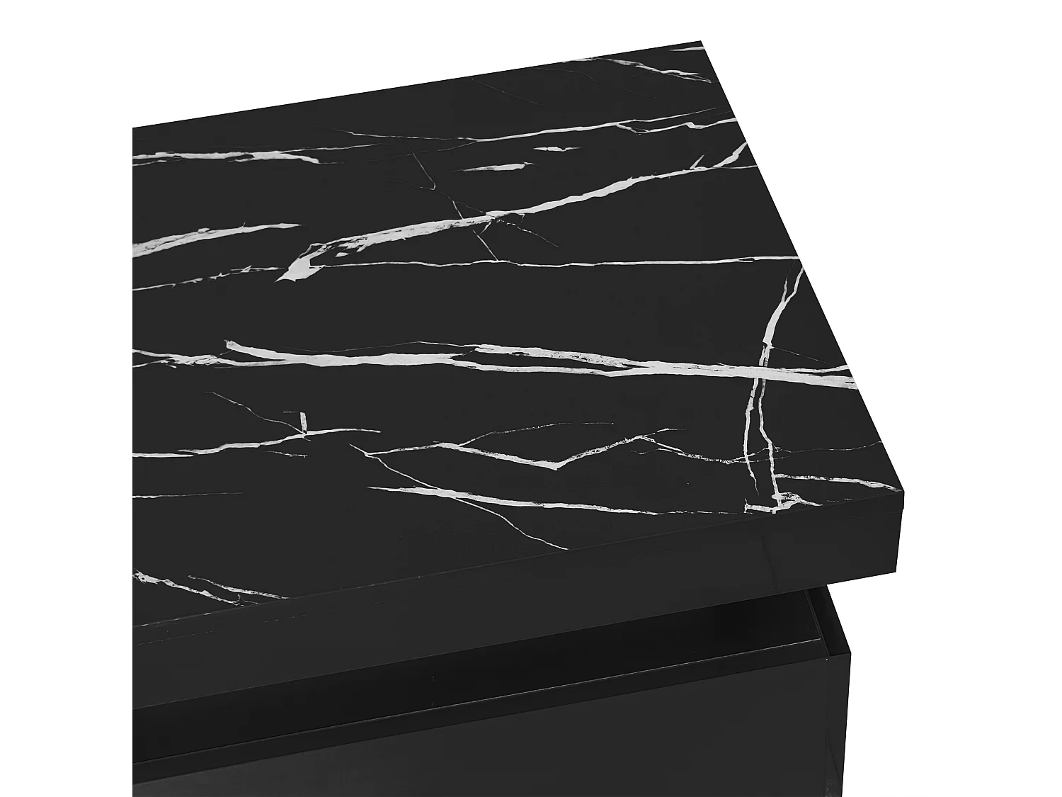 Table basse moderne avec 2 tiroirs en placage effet marbre noir, bordures latérales en métal doré