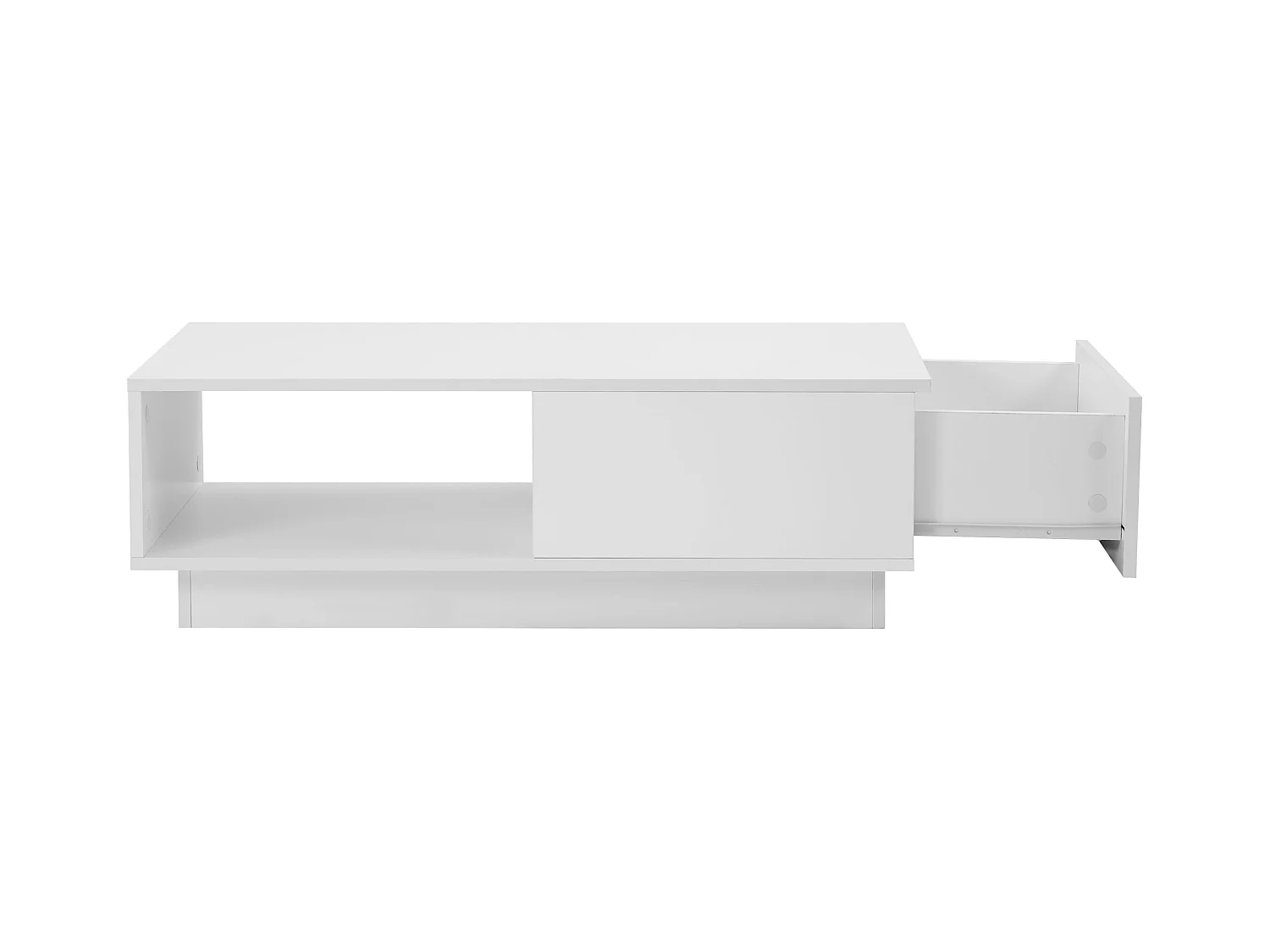 Mesa de centro moderna com gaveta e compartimentos de armazenamento, LED, lacada a branco