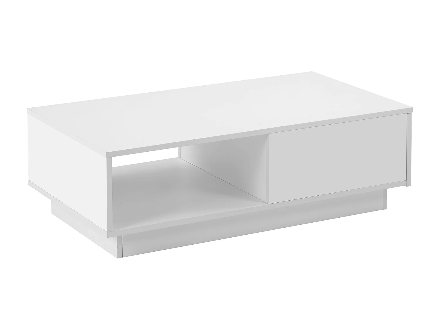 Table basse moderne avec tiroir et compartiments de rangement,LED, blanc laqué
