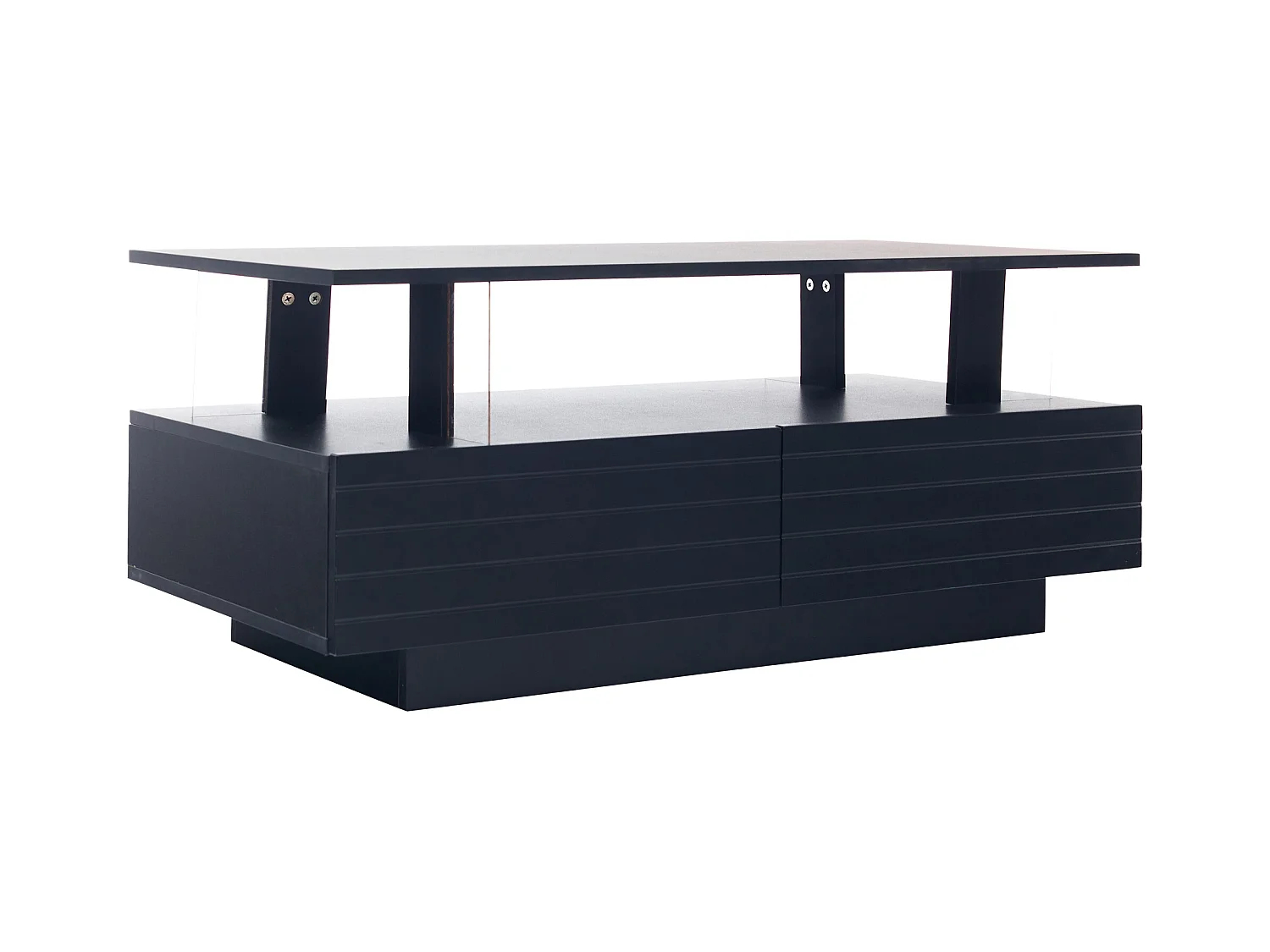 Table basse moderne avec 2 tiroirs en acrylique noir, structure double niveau