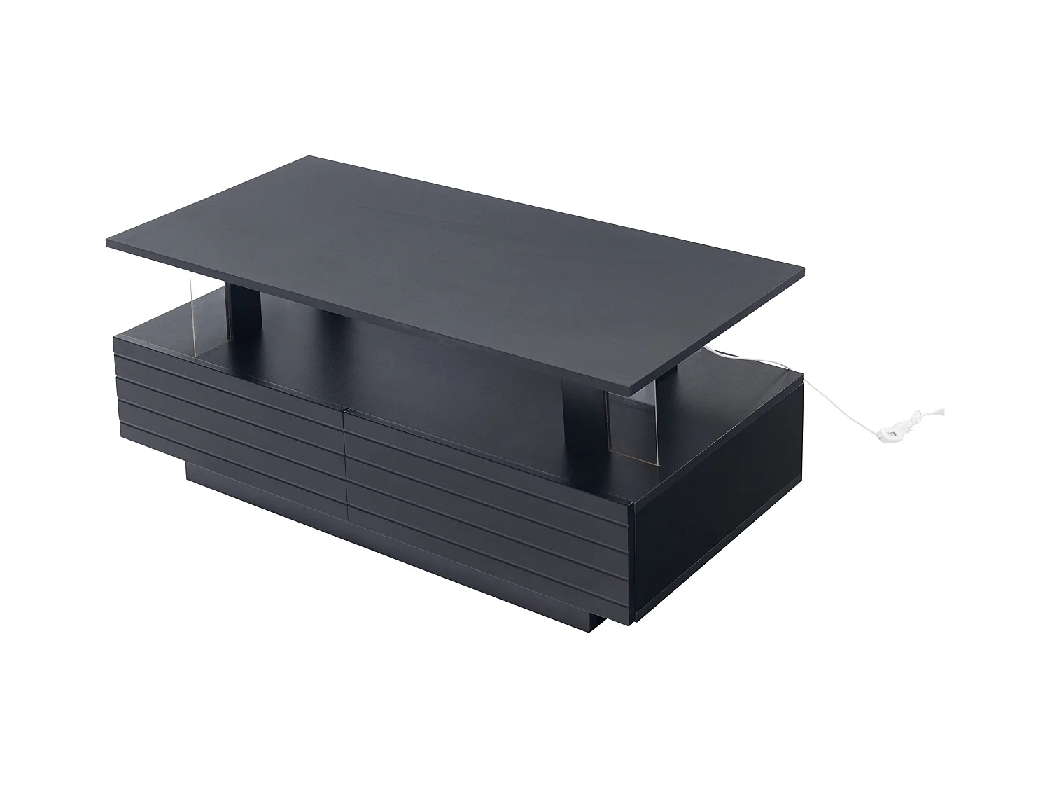 Table basse moderne avec 2 tiroirs en acrylique noir, structure double niveau