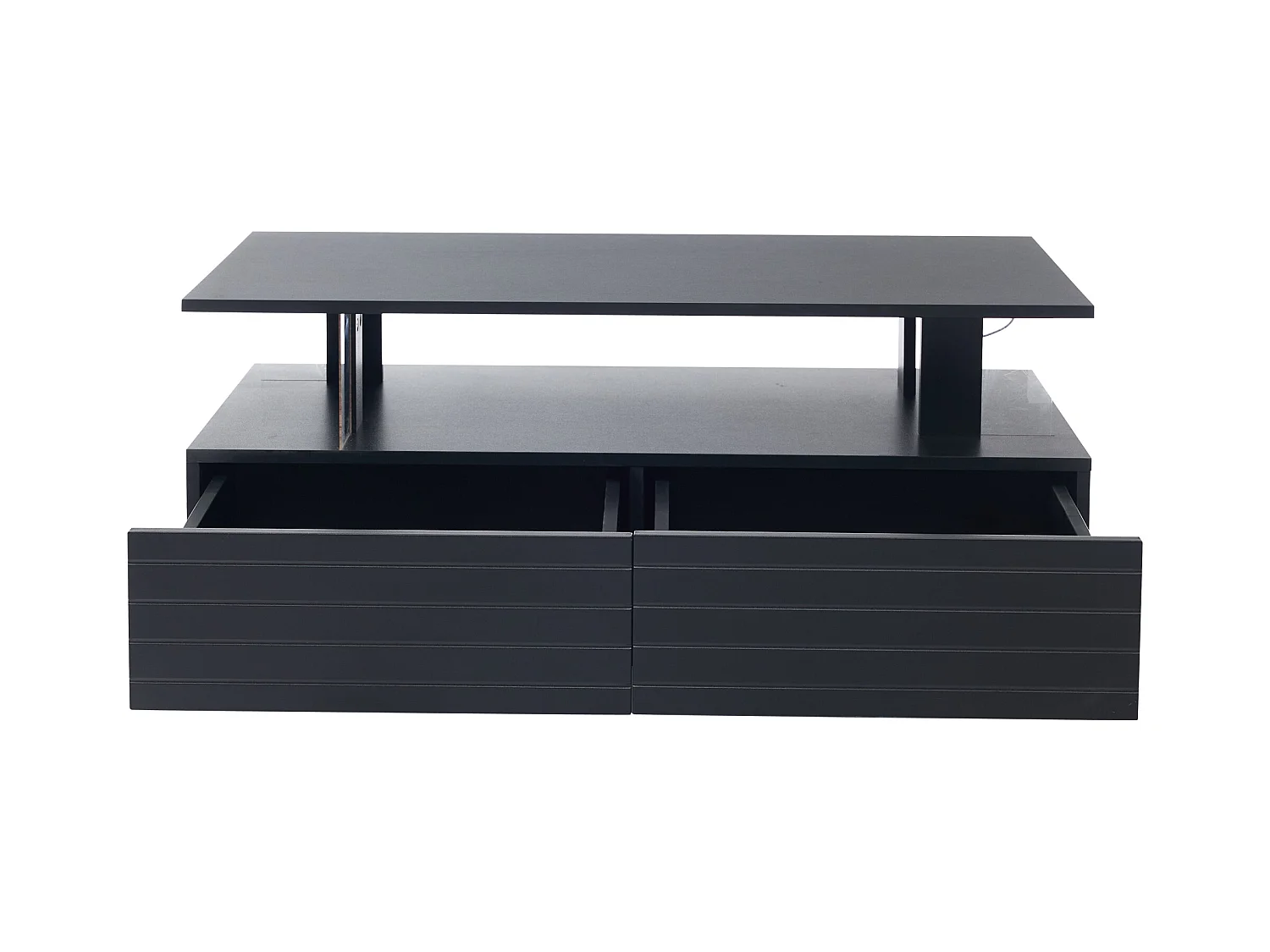 Table basse moderne avec 2 tiroirs en acrylique noir, structure double niveau