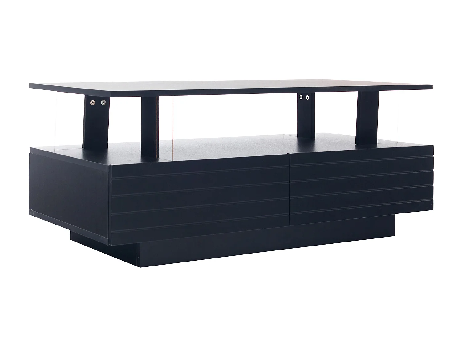 Moderne salontafel met 2 zwarte acryl lades, dubbellaags frame