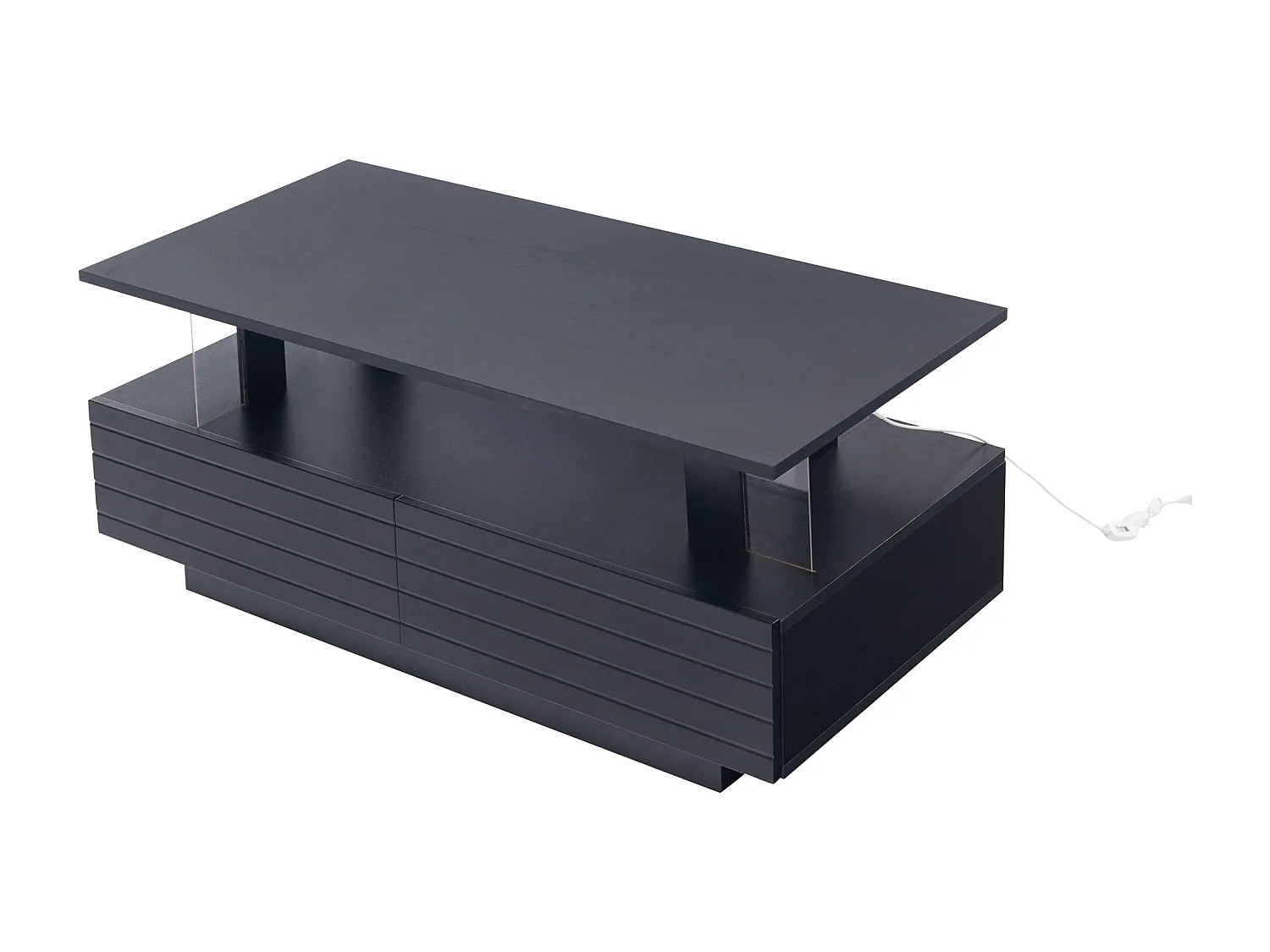 Moderne salontafel met 2 zwarte acryl lades, dubbellaags frame