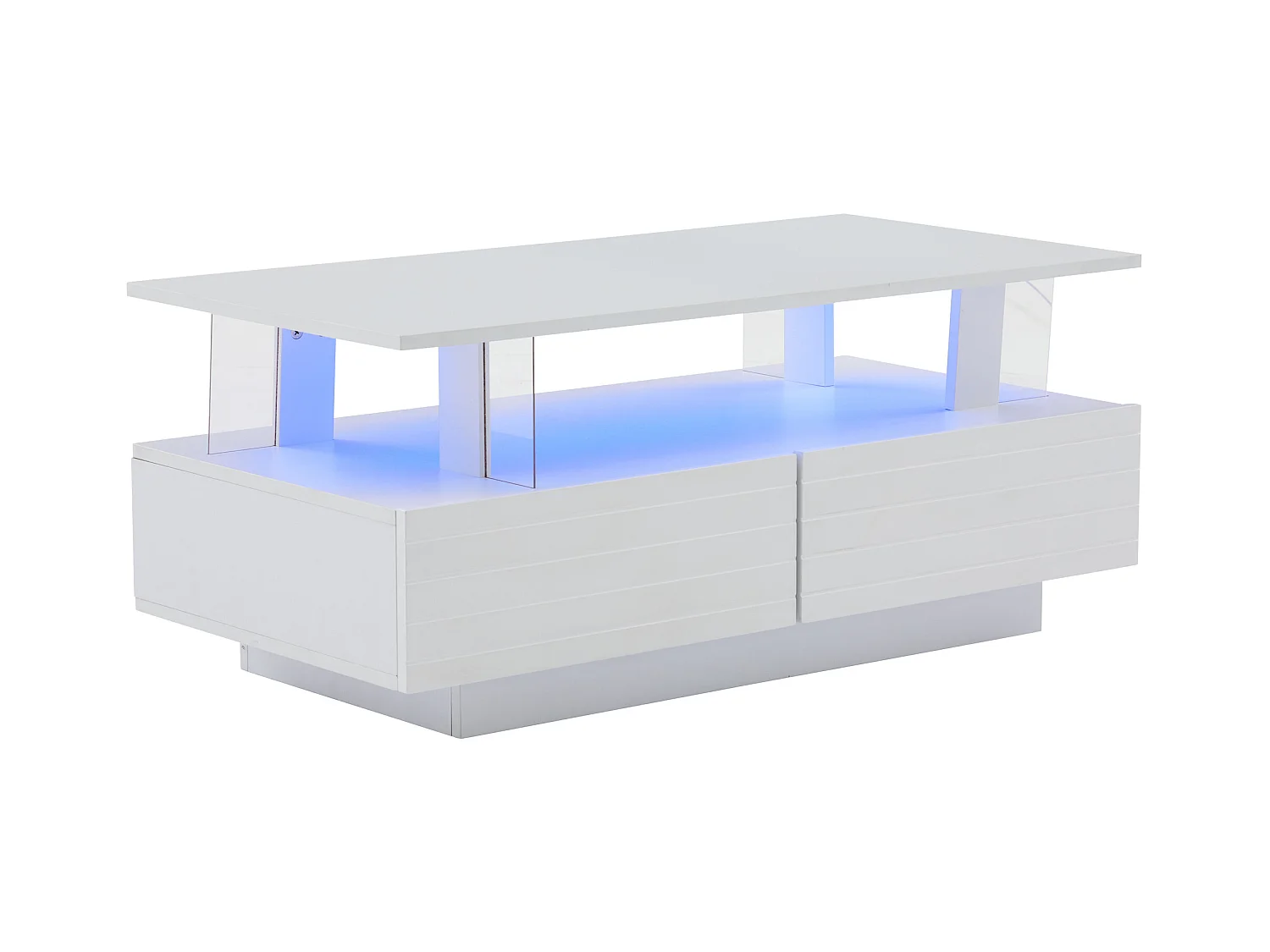 Table basse moderne avec 2 tiroirs en acrylique blanc, structure double niveau