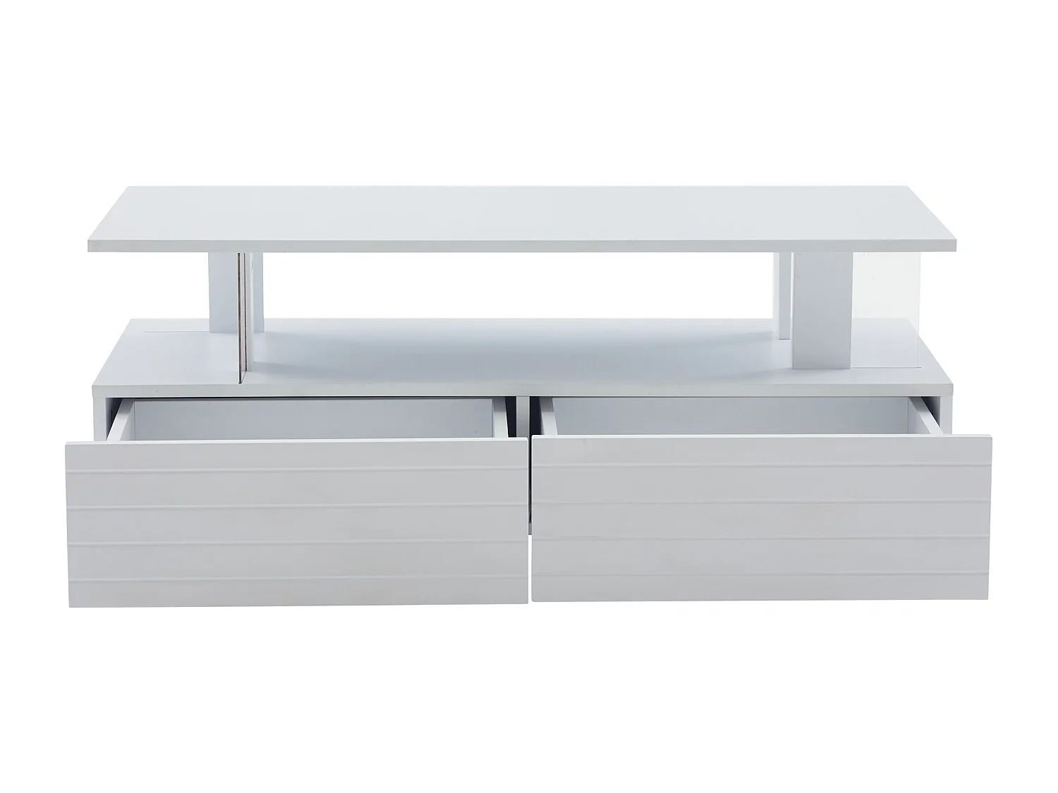 Table basse moderne avec 2 tiroirs en acrylique blanc, structure double niveau