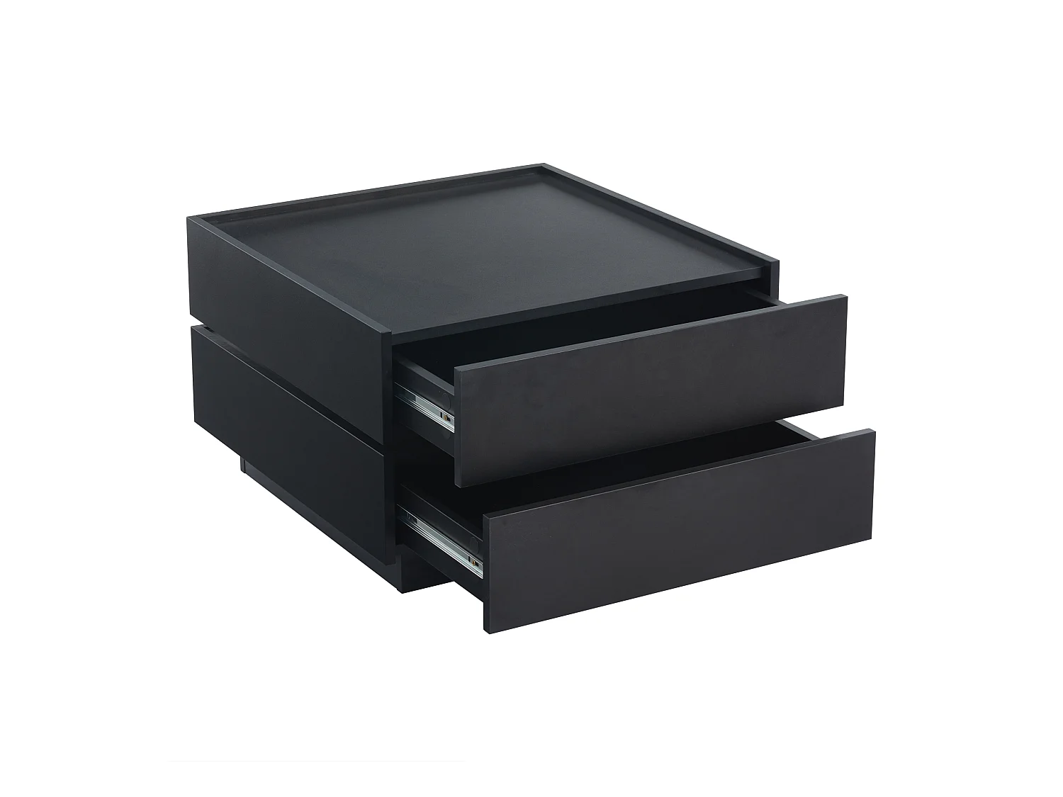 Table basse carré pivotante avec 2 tiroirs, noir