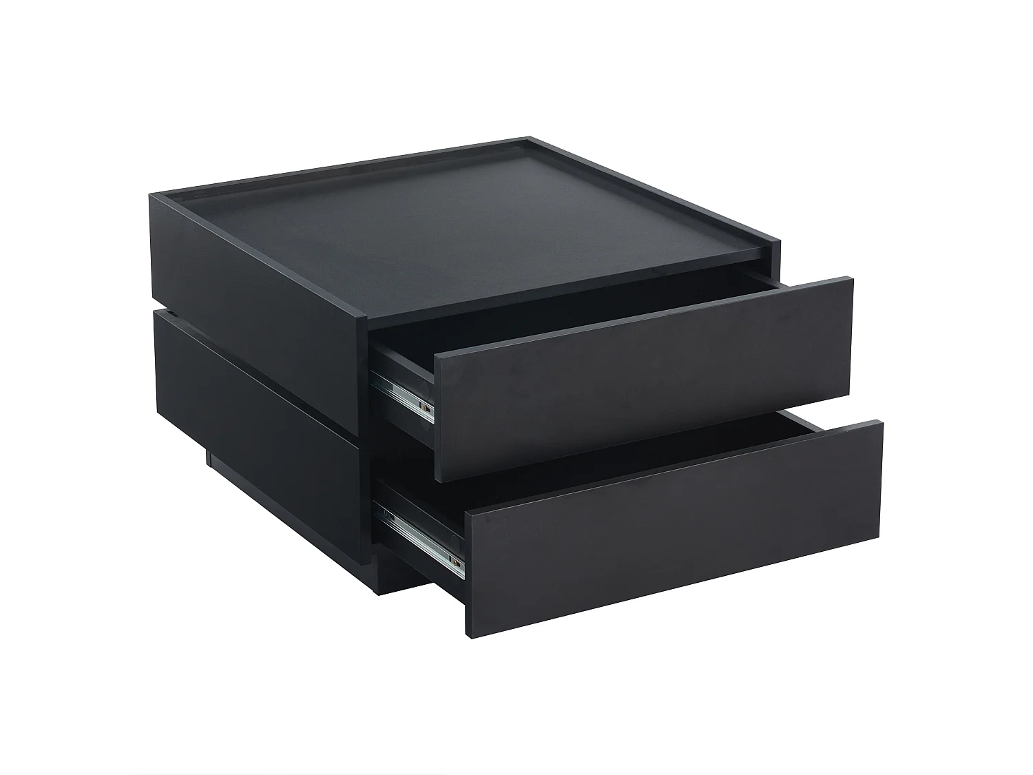 Table basse carré pivotante avec 2 tiroirs, noir