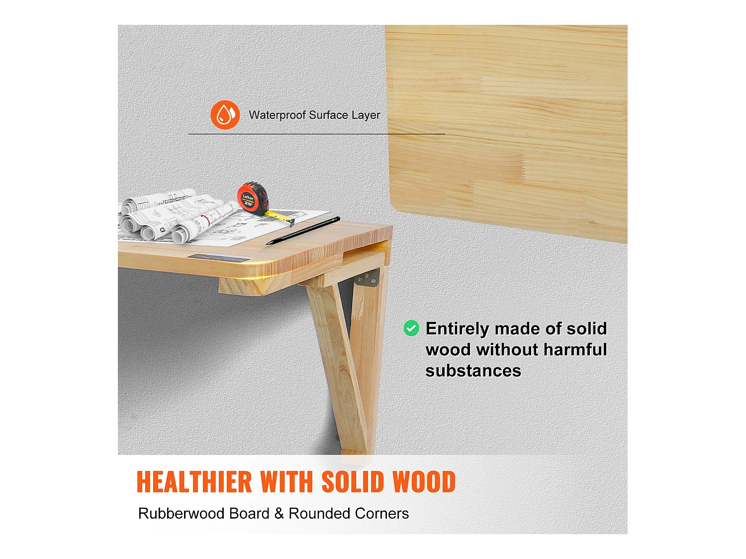 Table Pliante Murale SucceBuy, Bureau Flottant pour Ordinateur Portable, 800 x 600 mm, Bureau à Domicile