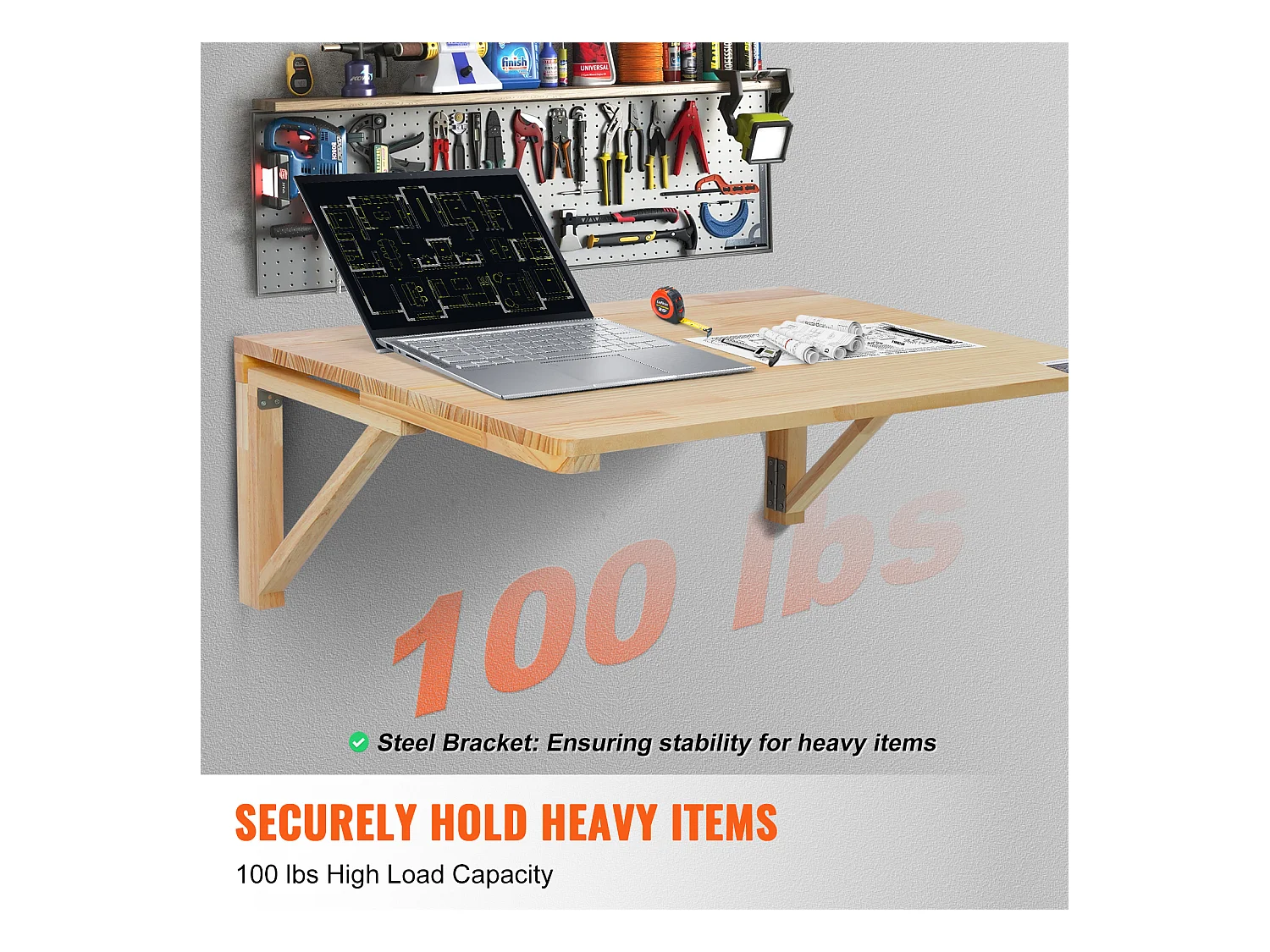 Table Pliante Murale SucceBuy, Bureau Flottant pour Ordinateur Portable, 800 x 600 mm, Bureau à Domicile