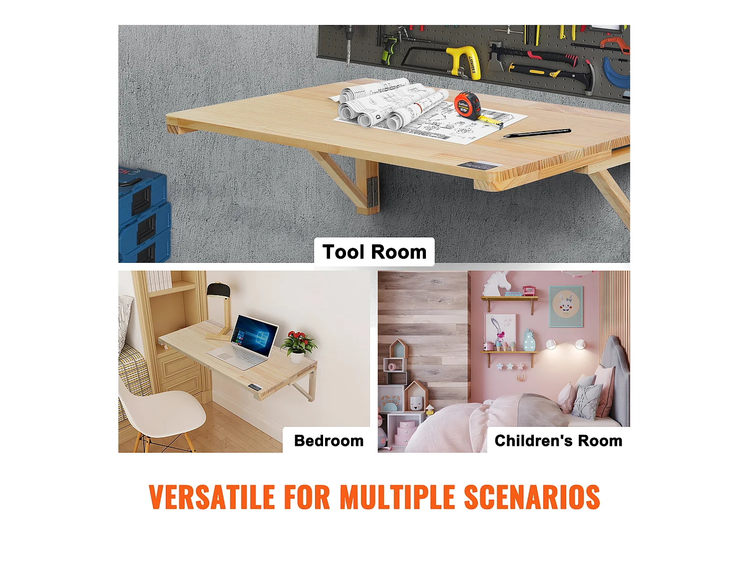 Table Pliante Murale SucceBuy, Bureau Flottant pour Ordinateur Portable, 800 x 600 mm, Bureau à Domicile