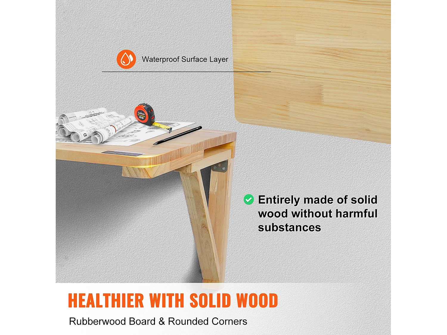 Table Pliante Murale SucceBuy, Bureau Flottant pour Ordinateur Portable, 800 x 600 mm, Bureau à Domicile