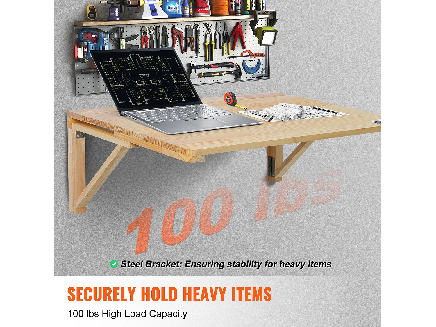 Table Pliante Murale SucceBuy, Bureau Flottant pour Ordinateur Portable, 800 x 600 mm, Bureau à Domicile