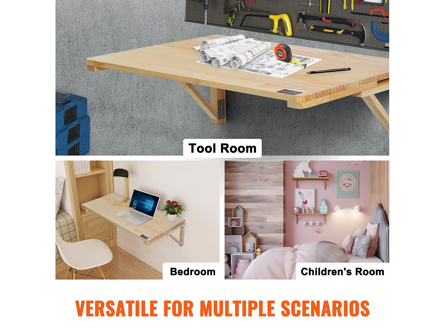 Table Pliante Murale SucceBuy, Bureau Flottant pour Ordinateur Portable, 800 x 600 mm, Bureau à Domicile