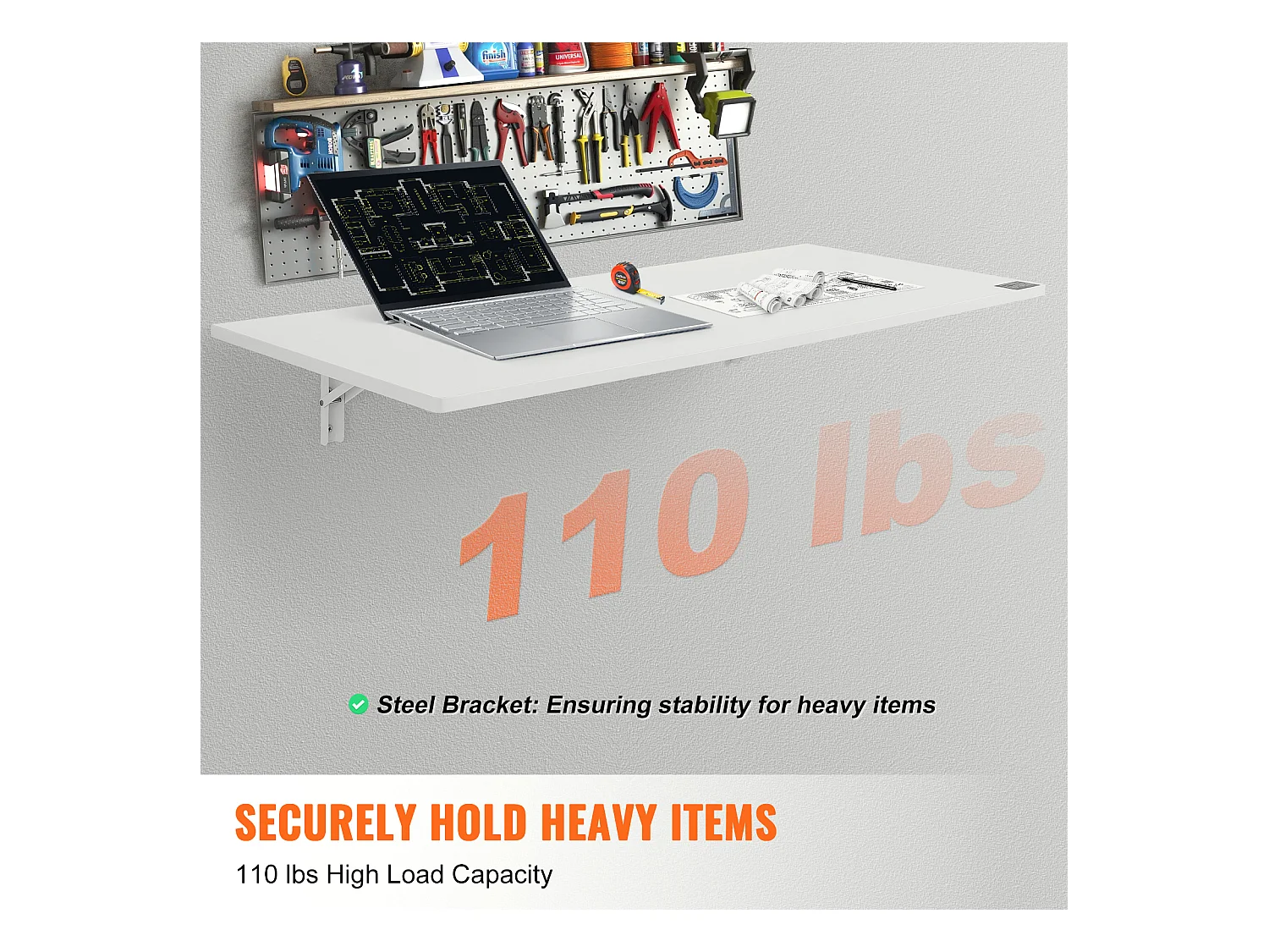 Wandklapptisch SucceBuy, 1100 x 460 mm, schwebender Laptop-Schreibtisch für das Home-Office