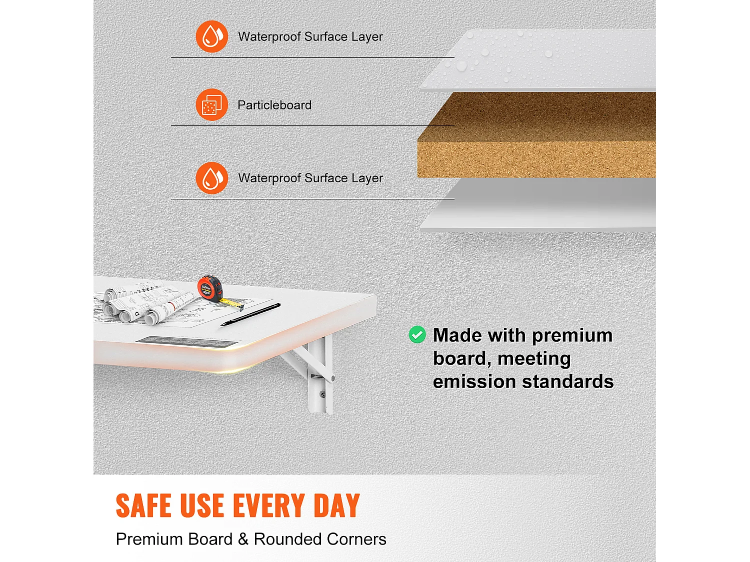 Wandklapptisch SucceBuy, 1100 x 460 mm, schwebender Laptop-Schreibtisch für das Home-Office