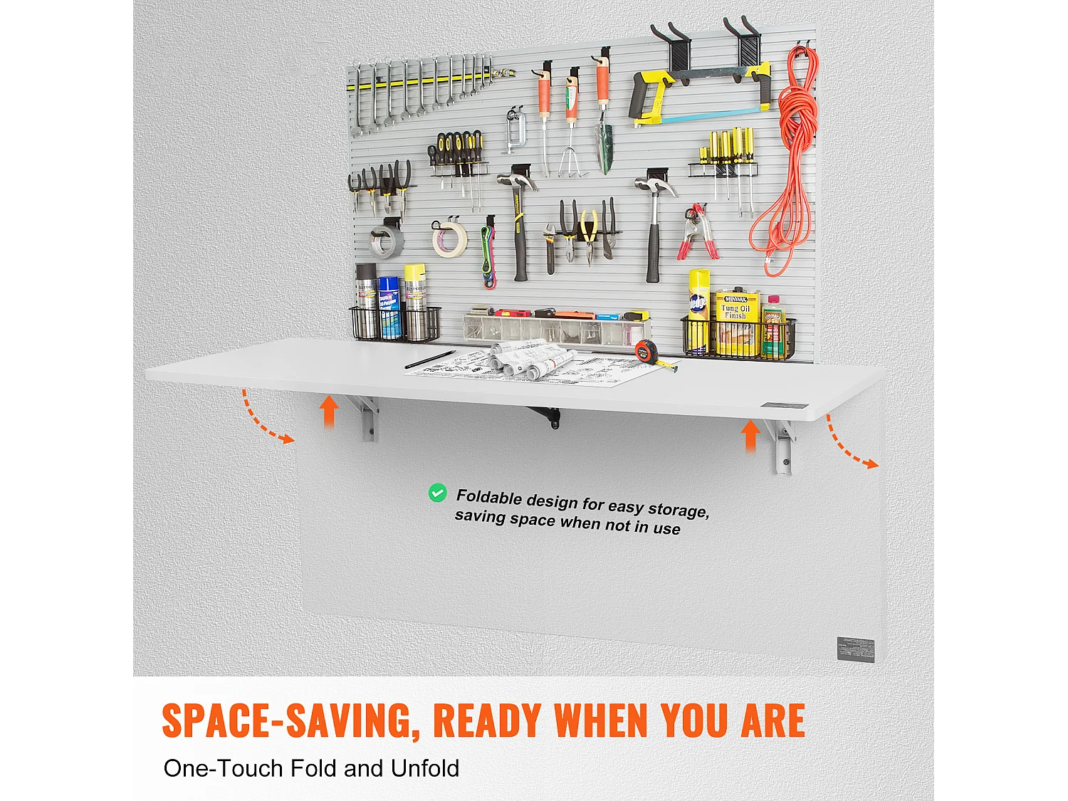 Składany Stolik do Montażu na Ścianie SucceBuy, 1100 x 460 mm, Pływające Biurko na Laptopa do Domowego Biura