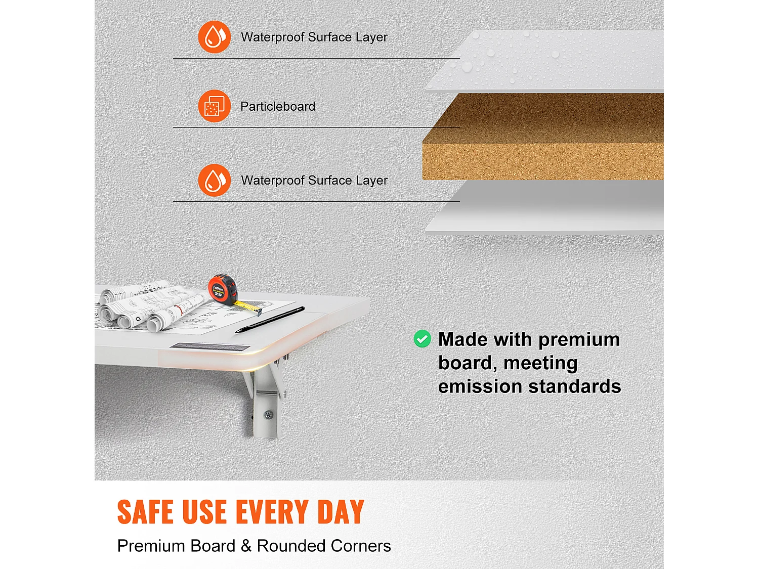 Table Pliante Murale SucceBuy, Bureau pour Ordinateur Portable, 800 x 600 mm, pour Bureau à Domicile, Blanc