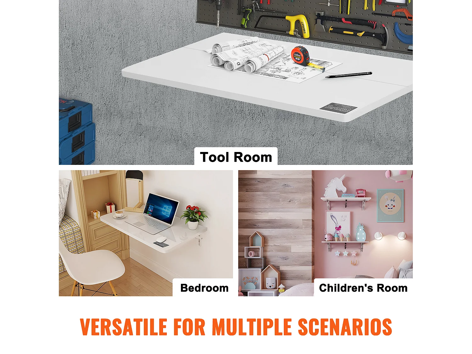 Table Pliante Murale SucceBuy, Bureau pour Ordinateur Portable, 800 x 600 mm, pour Bureau à Domicile, Blanc