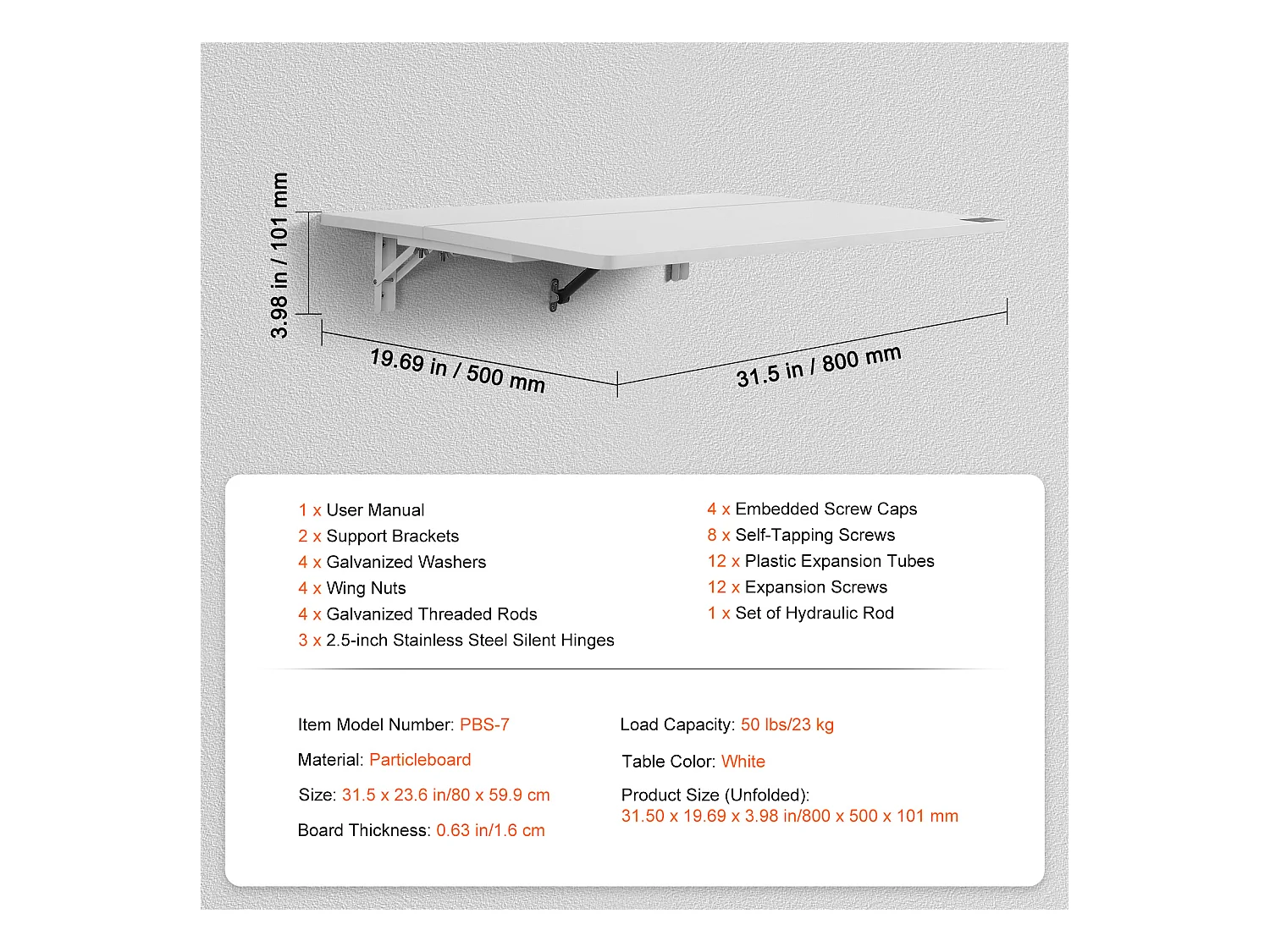 Tavolo Pieghevole a Parete SucceBuy, Scrivania per Laptop, 800 x 600 mm per Ufficio, Bianco