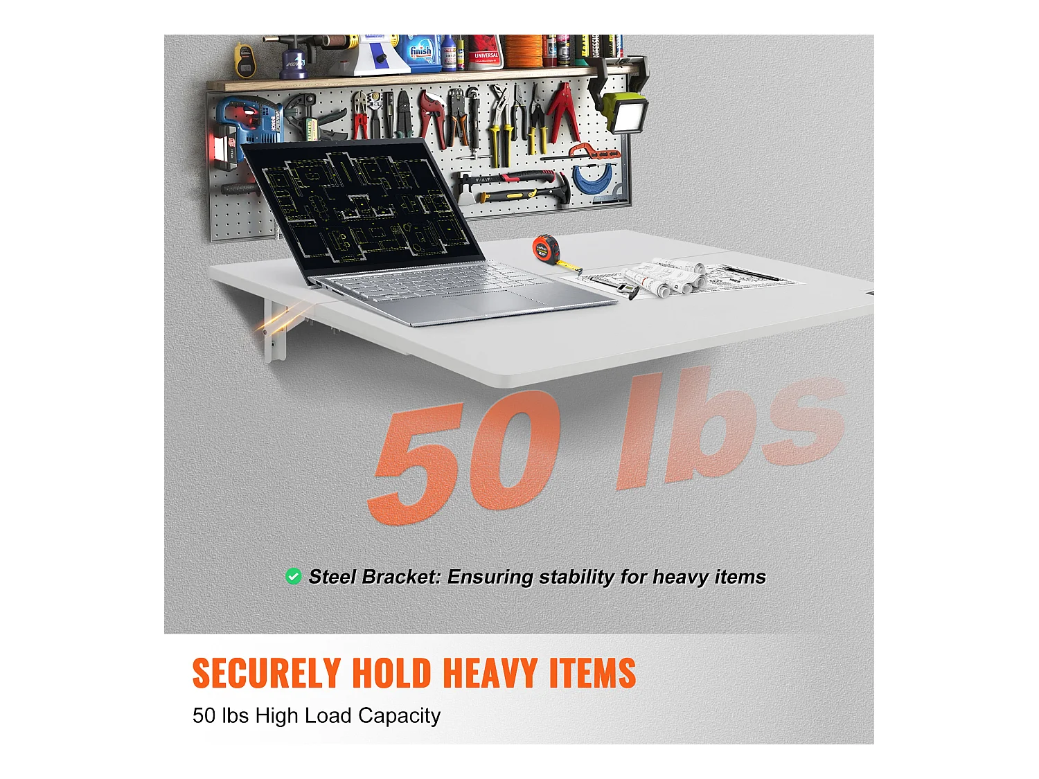 Tavolo Pieghevole a Parete SucceBuy, Scrivania per Laptop, 800 x 600 mm per Ufficio, Bianco