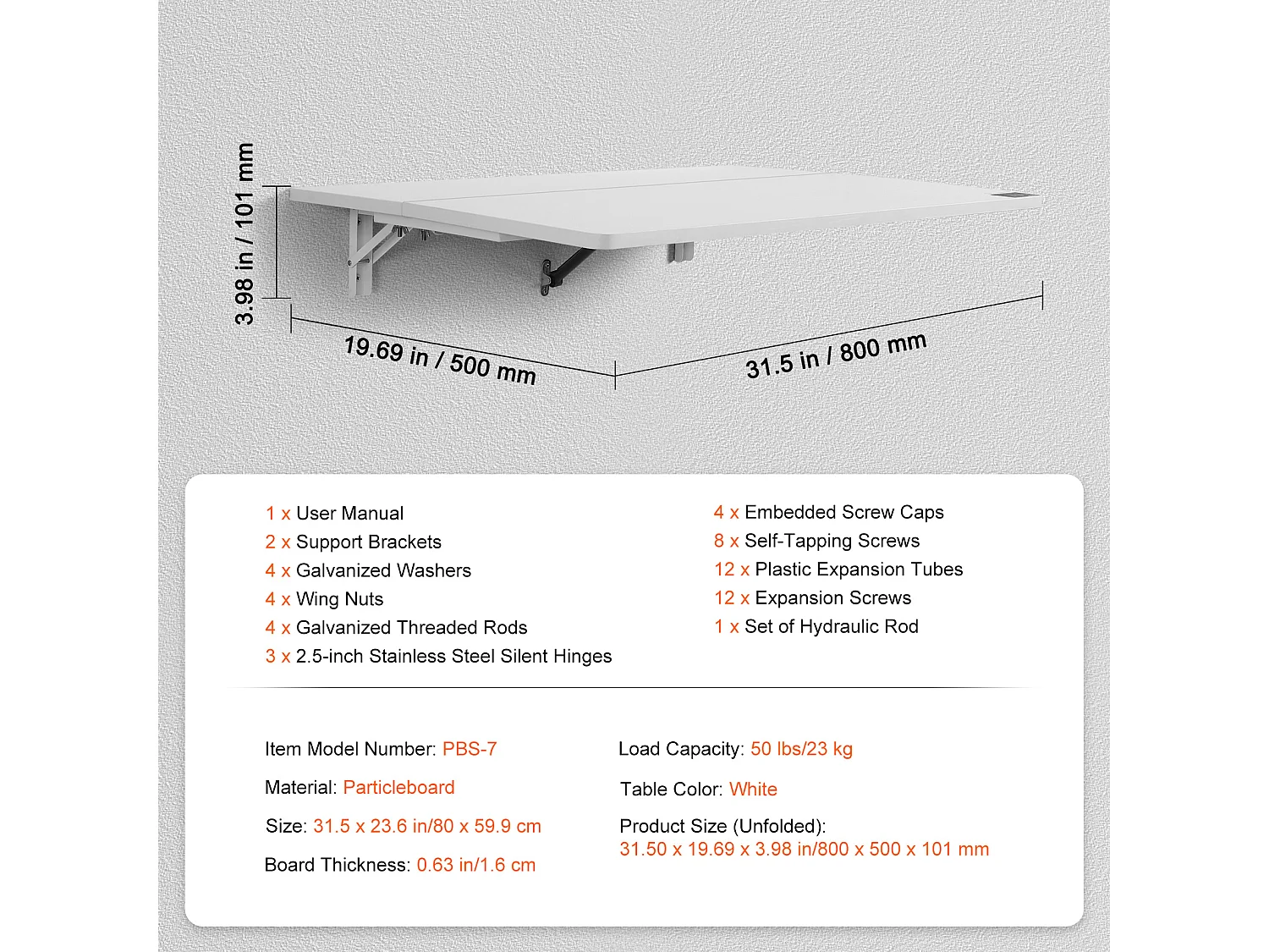 Table Pliante Murale SucceBuy, Bureau pour Ordinateur Portable, 800 x 600 mm, pour Bureau à Domicile, Blanc