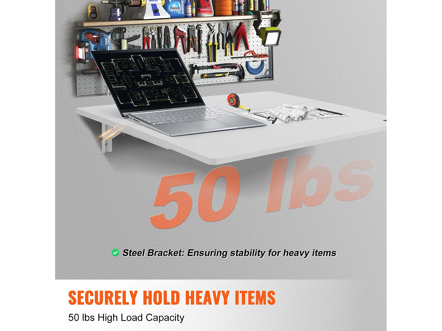 Table Pliante Murale SucceBuy, Bureau pour Ordinateur Portable, 800 x 600 mm, pour Bureau à Domicile, Blanc