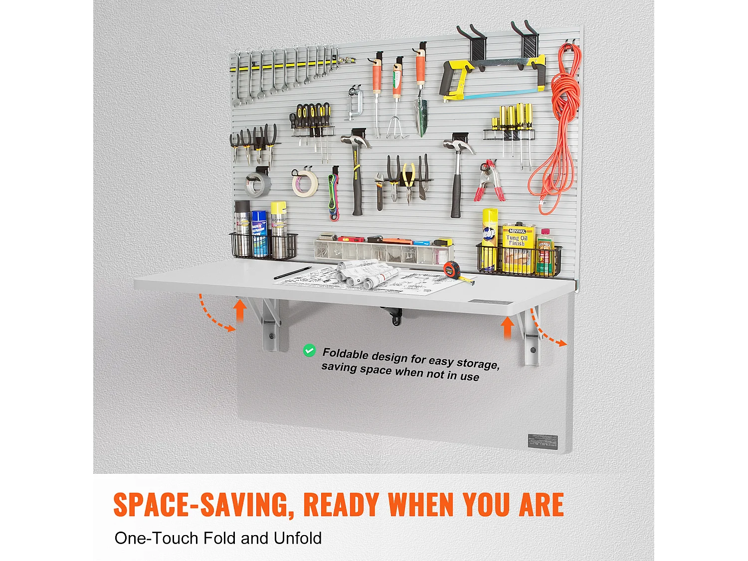 Wandgemonteerde Klaptafel SucceBuy, 600 x 400mm, Zwevend Laptop Bureau voor Thuiskantoor,Wit